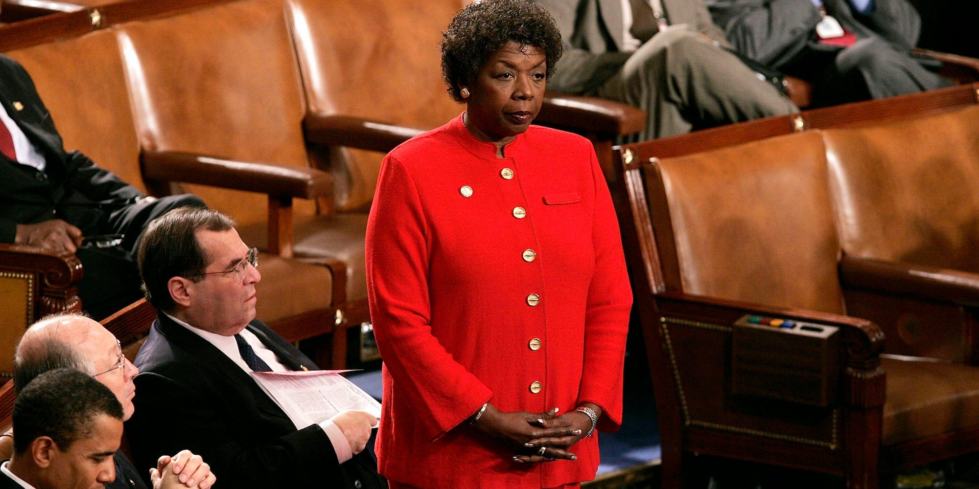 Congresswomen Stephanie Tubbs Jones (D-OH) stands up to object to the Ohio electoral vote during a joint session of Congress January 6, 2005 in Washington, DC