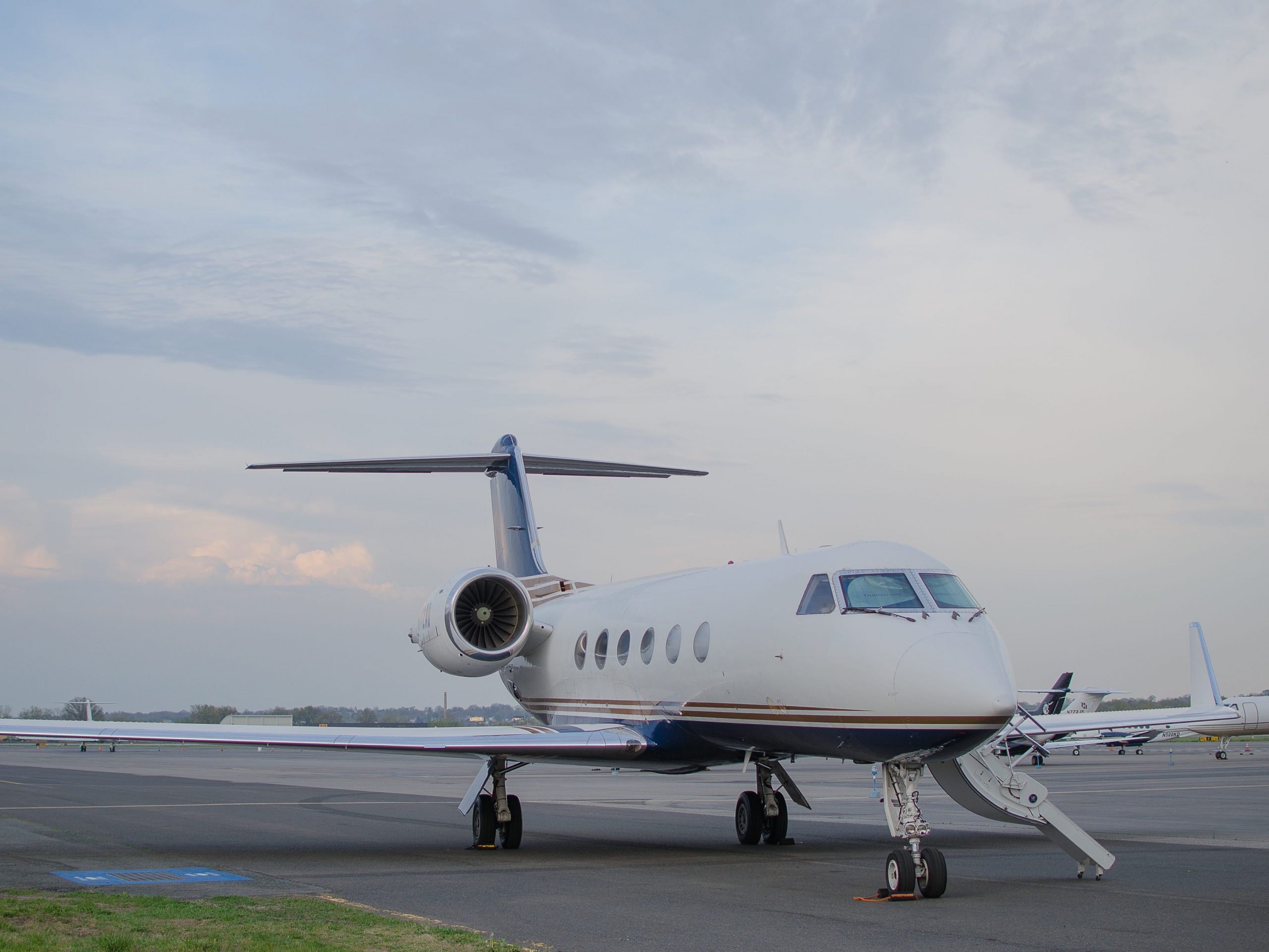 A private jet awaits passengers, while on a taxiway at Teterboro Airport in New Jersey