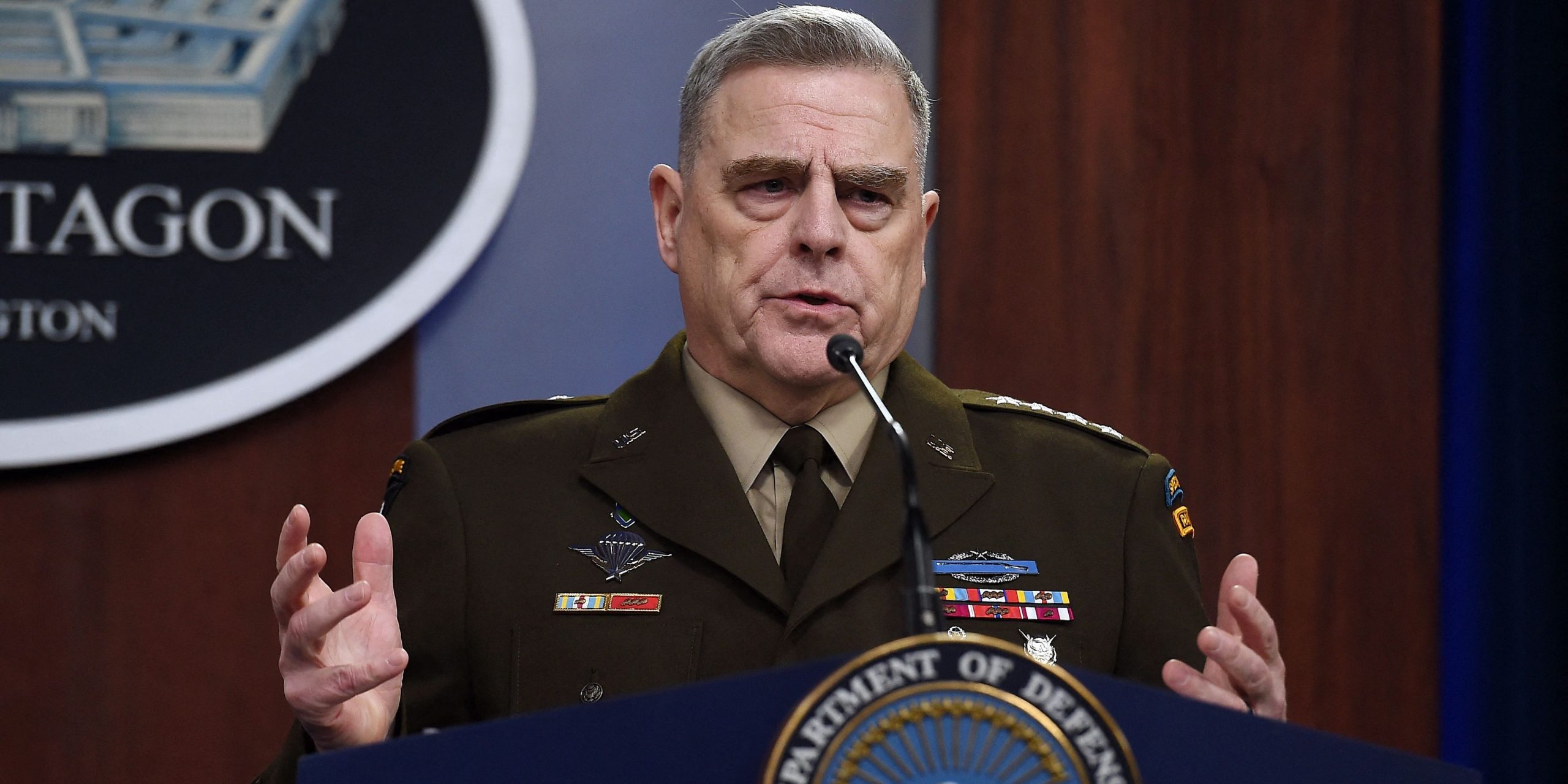 Chairman of the Joint Chiefs of Staff Army Gen. Mark Milley speaks at a press conference in the briefing room at the Pentagon on March 2, 2020 in Washington, DC.