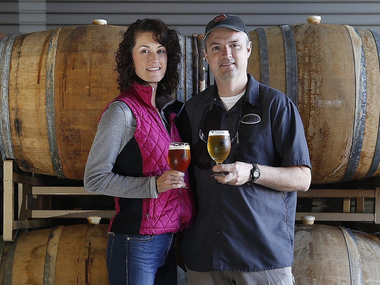 Russian River Brewing Company owners Natalie and Vinnie Cilurzo; the famous Pliny the Younger IPA.