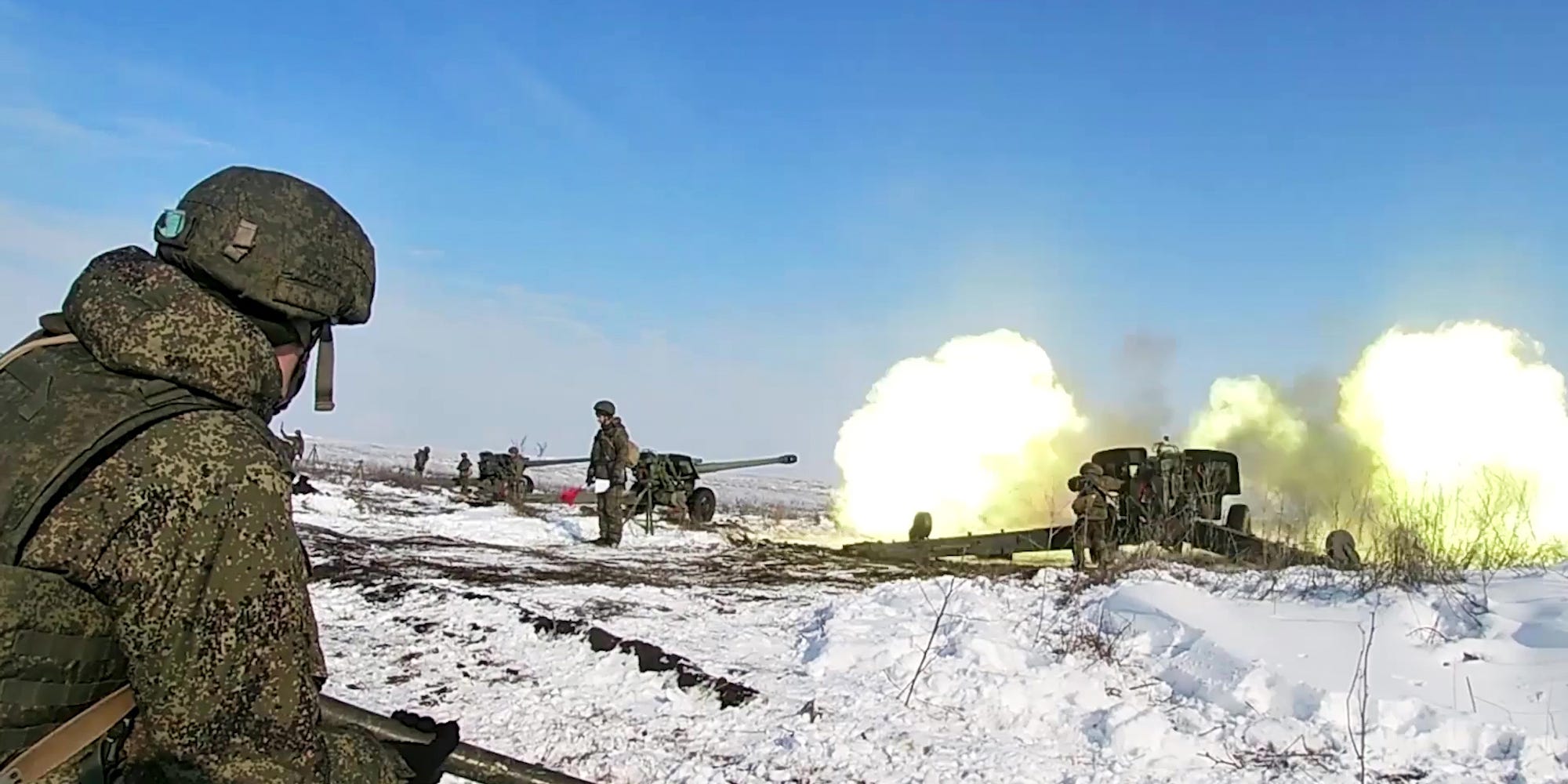 Russian troops participating in combat training