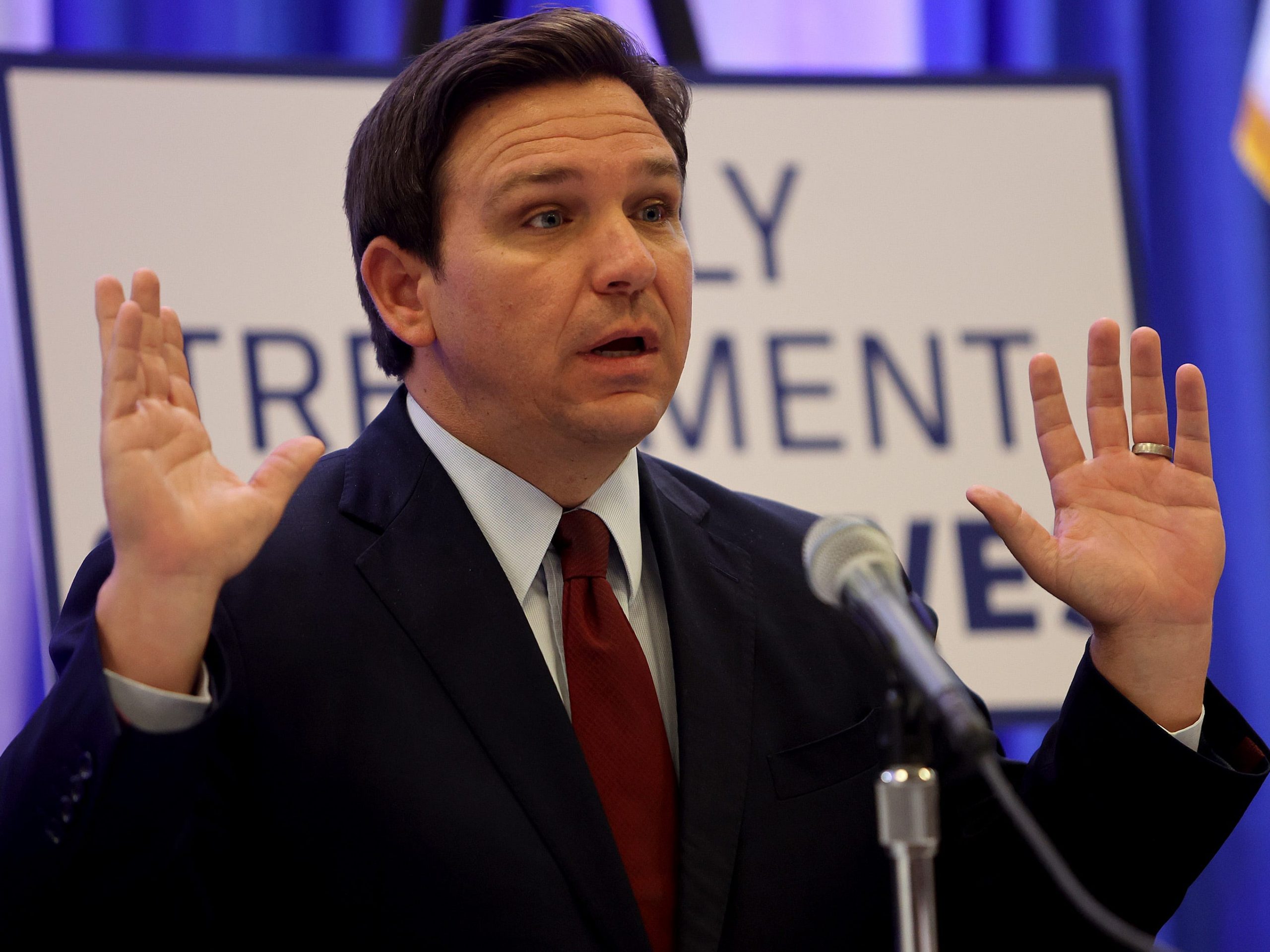 Florida Gov. Ron DeSantis holds a press conference at the Miami Dade College’s North Campus on January 26, 2022 in Miami, Florida.