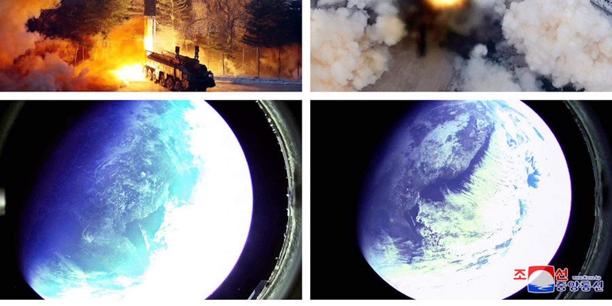 Images showing a missile launch and the Earth from space