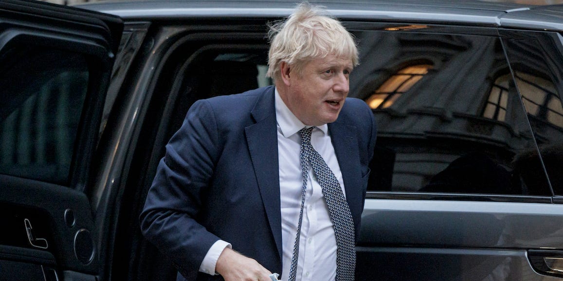 Prime Minister Boris Johnson returns to Downing Street on January 25, 2022 in London, England