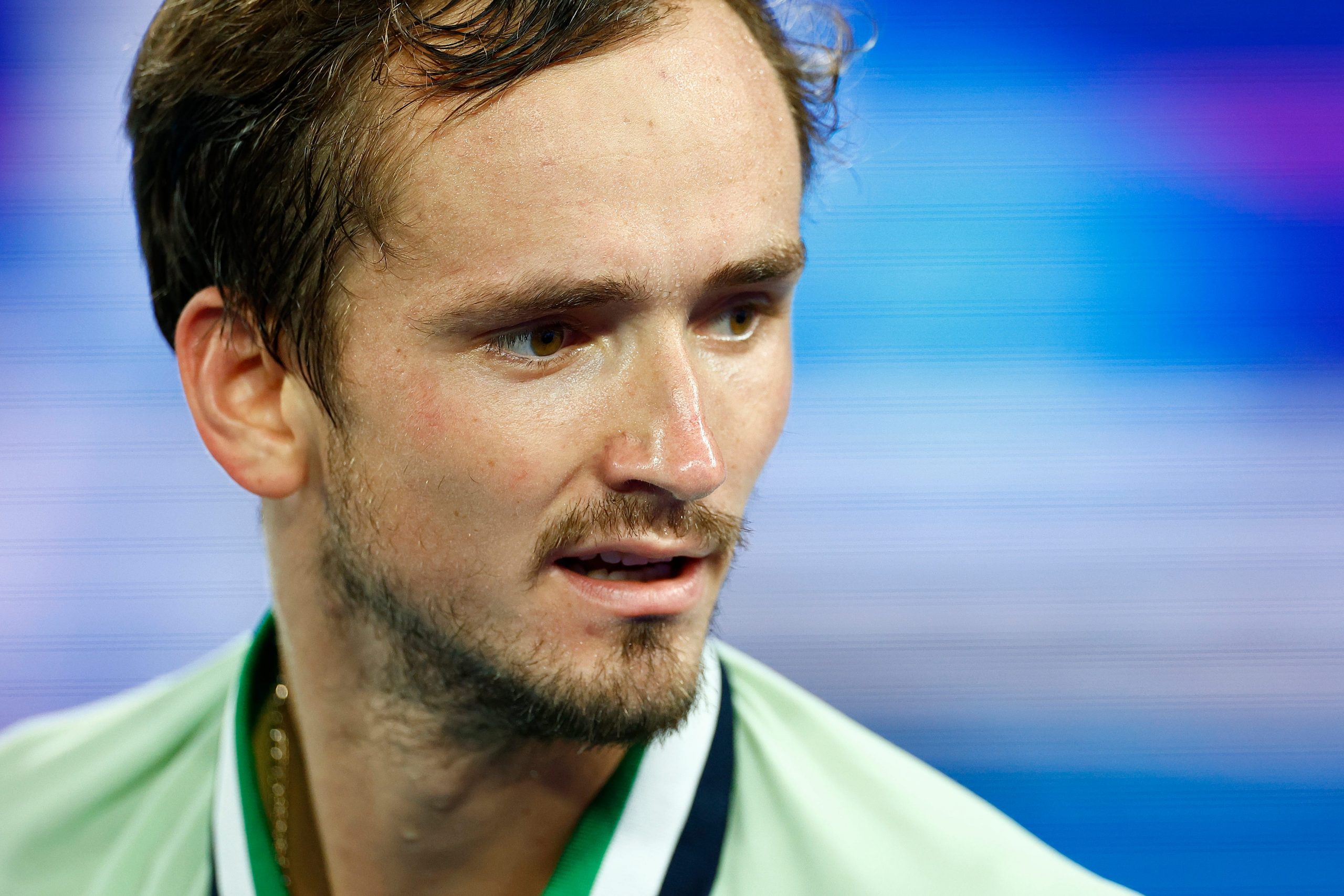 Daniil Medvedev of Russia looks on in his Men's Singles Final match against Rafael Nadal of Spain during day 14 of the 2022 Australian Open at Melbourne Park