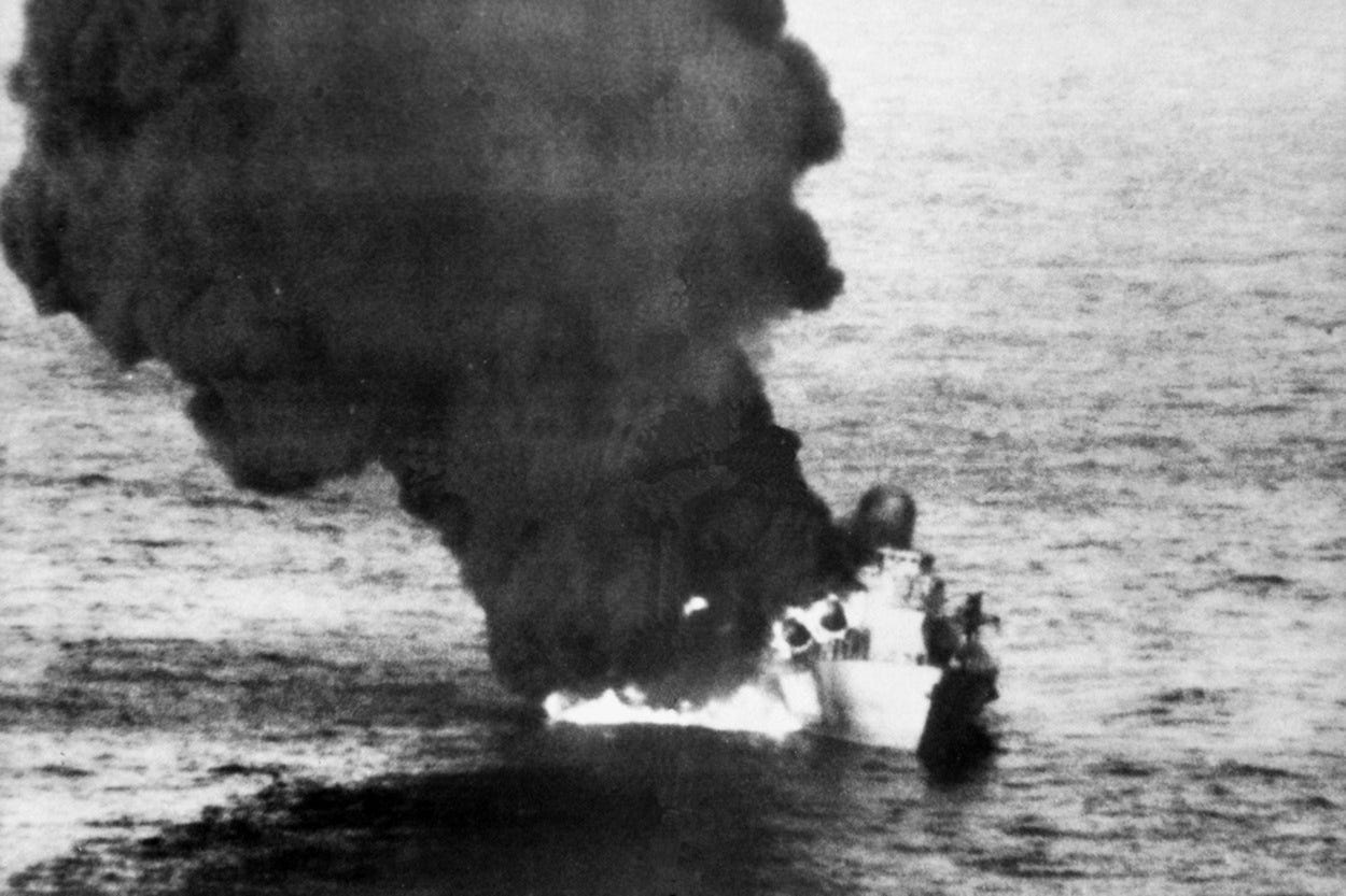 Libyan corvette burning in the Gulf of Sidra