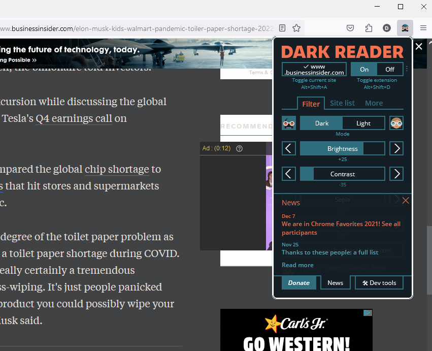 Dark Reader Firefox extension