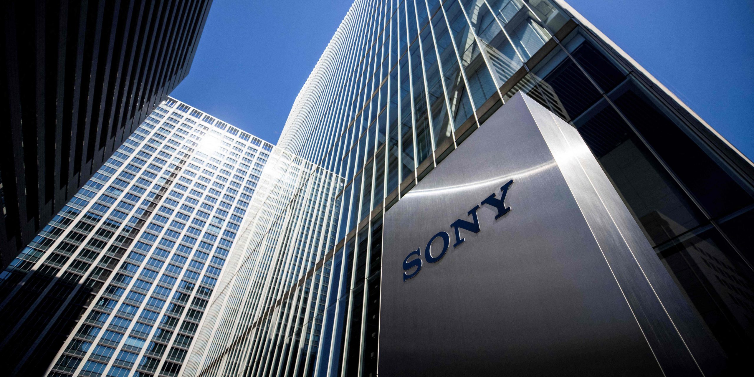 The Sony logo is displayed at an entrance to the company's headquarters in Tokyo on October 28, 2021. (Photo by Behrouz MEHRI / AFP)