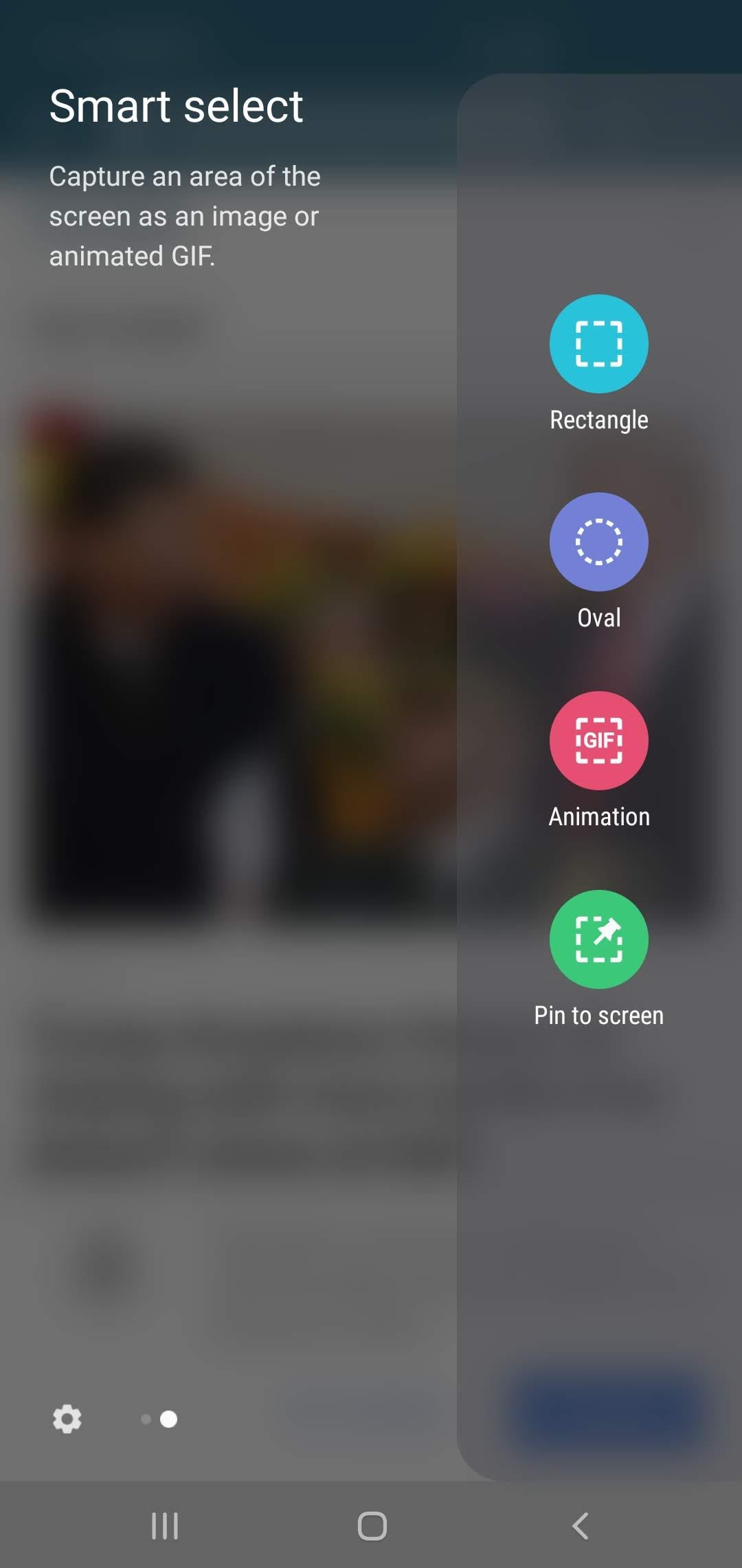 The "Smart select" menu on a Samsung Galaxy.