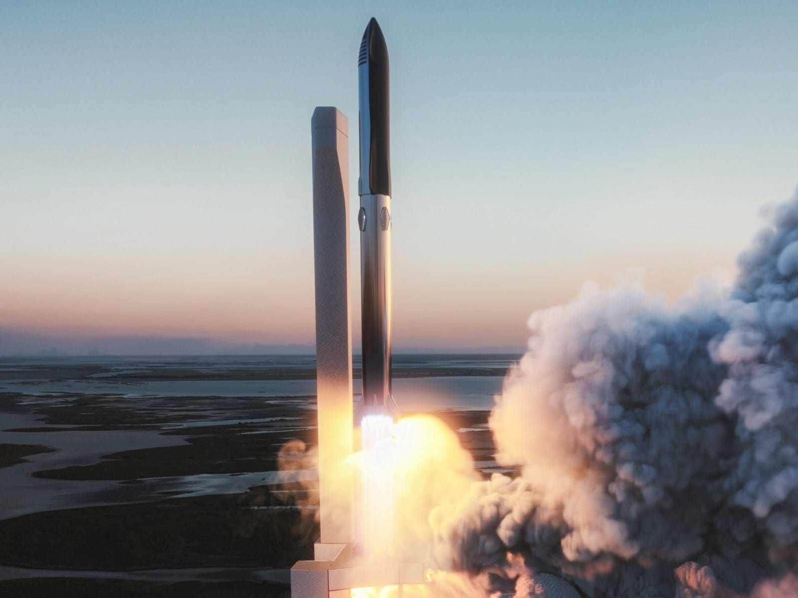Een afbeelding van het geplande Starship-raketsysteem. Foto: SpaceX