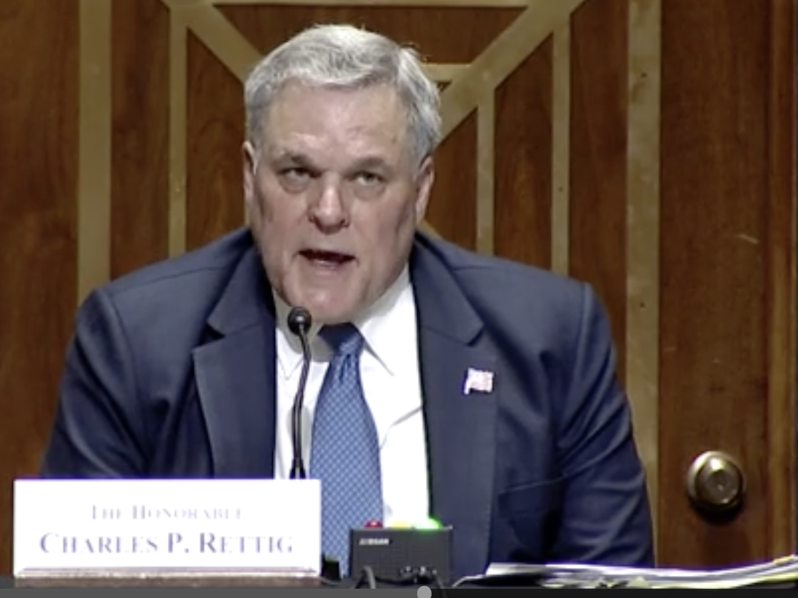 IRS Commissioner Charles Rettig speaks at a Senate Finance Committee hearing on June 8, 2021