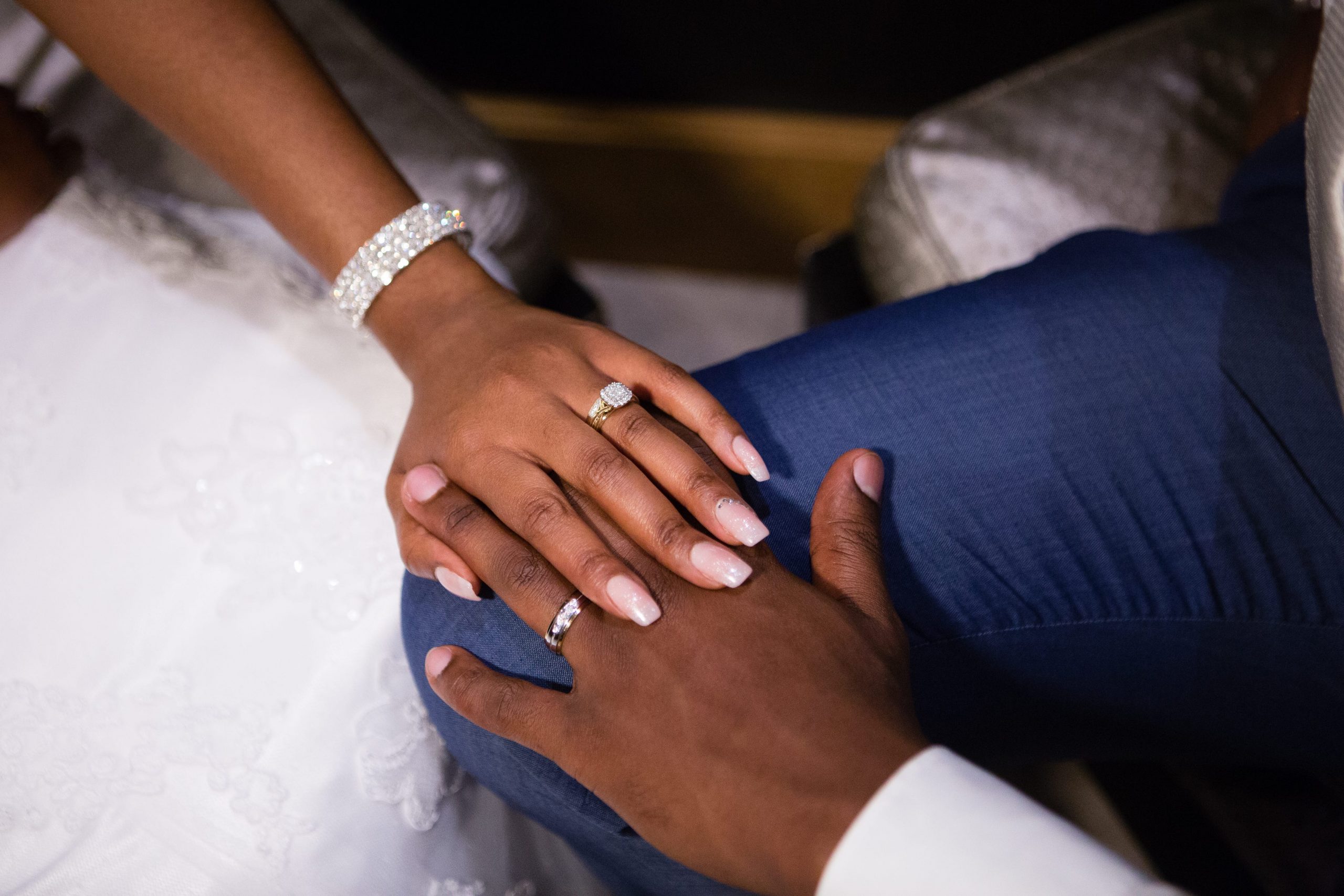 Couple with their hands and wedding rings together