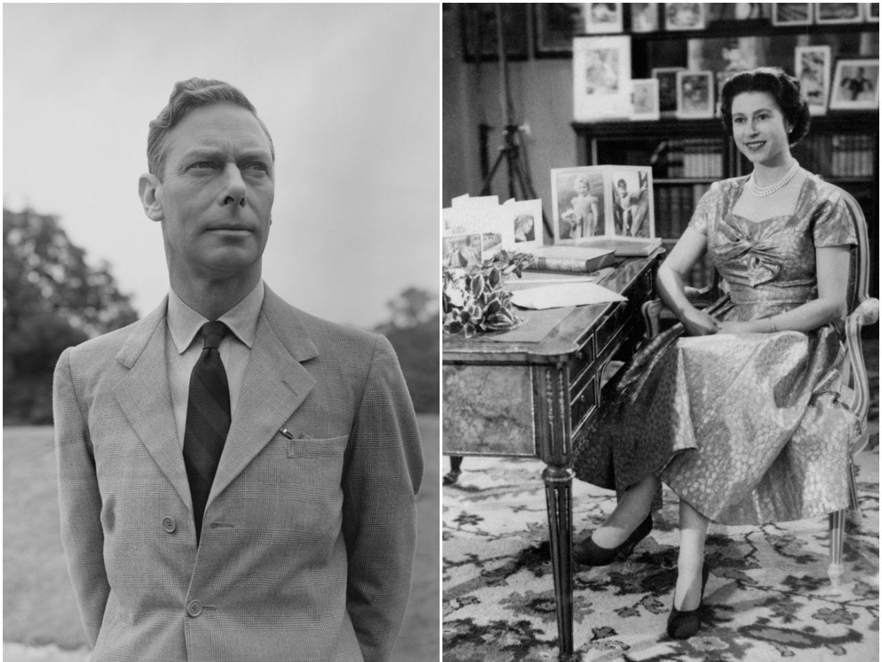 A side by side of King George VI and Queen Elizabeth II.