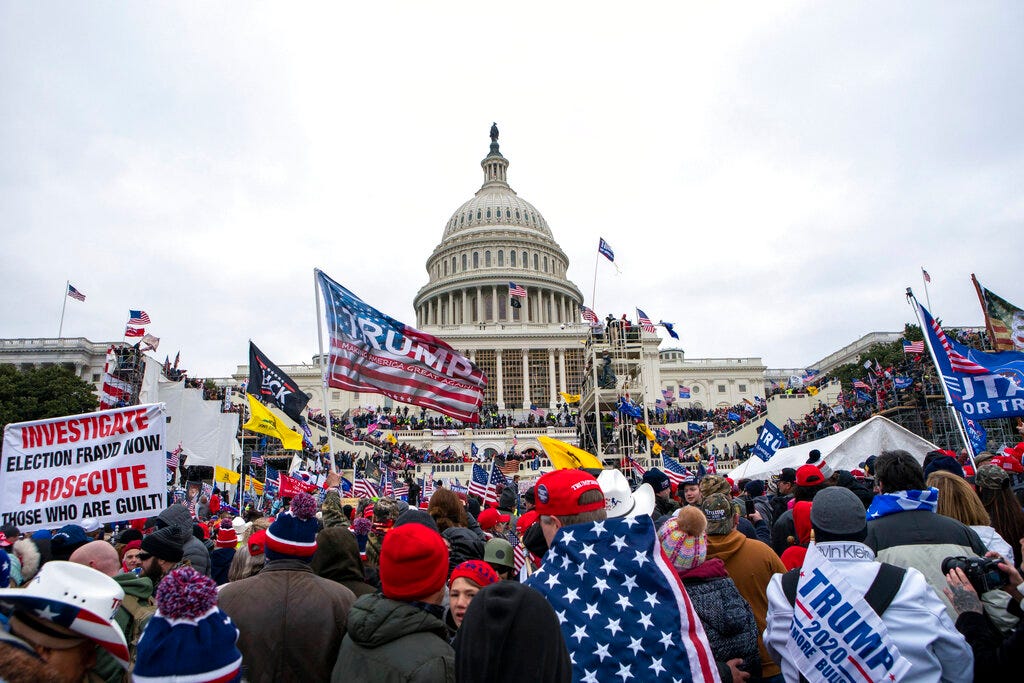 In this Jan. 6, 2021, file photo insurrectionists loyal to President Donald Trump rally at the U.S. Capitol in Washington.