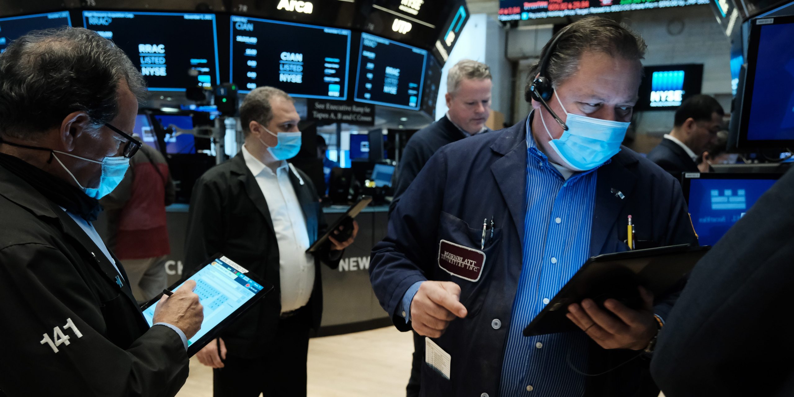 Traders work on the floor of the New York Stock Exchange (NYSE) on November 05, 2021 in New York City.