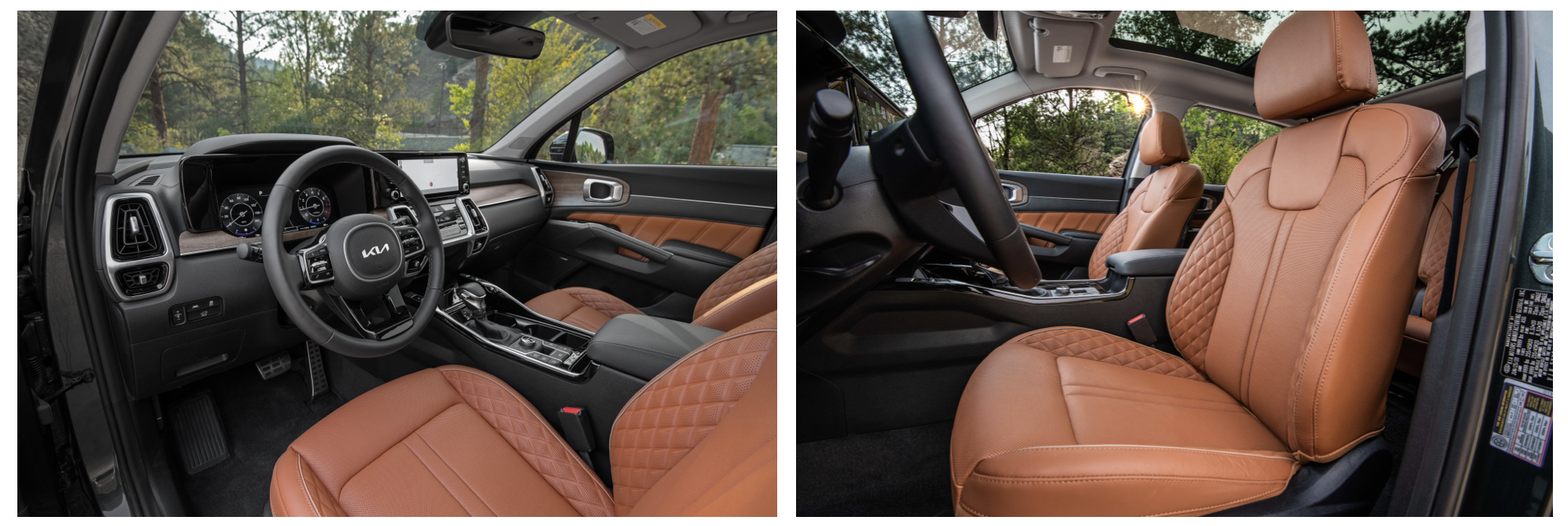 The Kia Sorento X-Line's black and caramel interior.