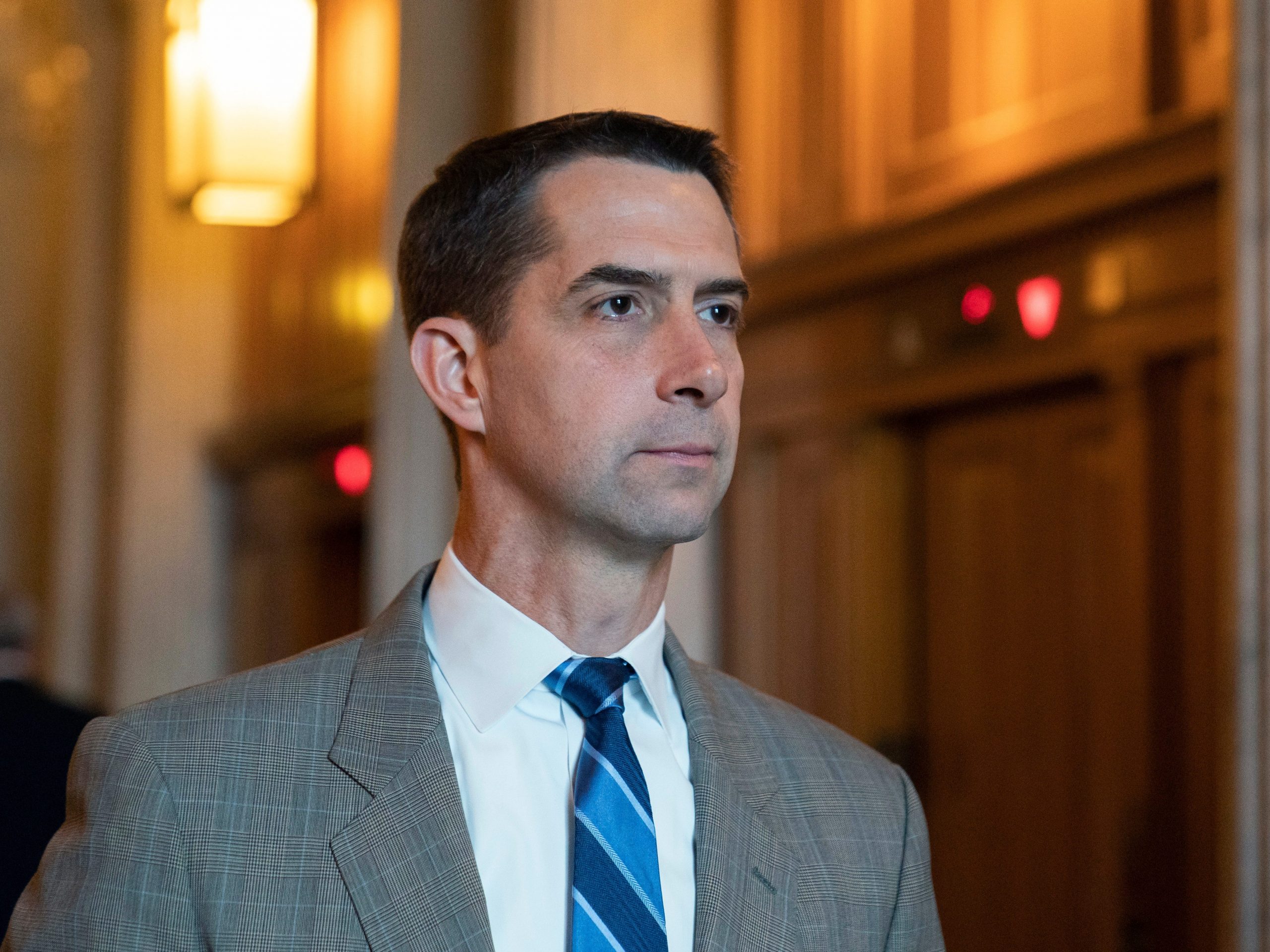 Sen. Tom Cotton, R-Ark., walks to a policy luncheon on Capitol Hill, Thursday, Oct. 7, 2021, in Washington.