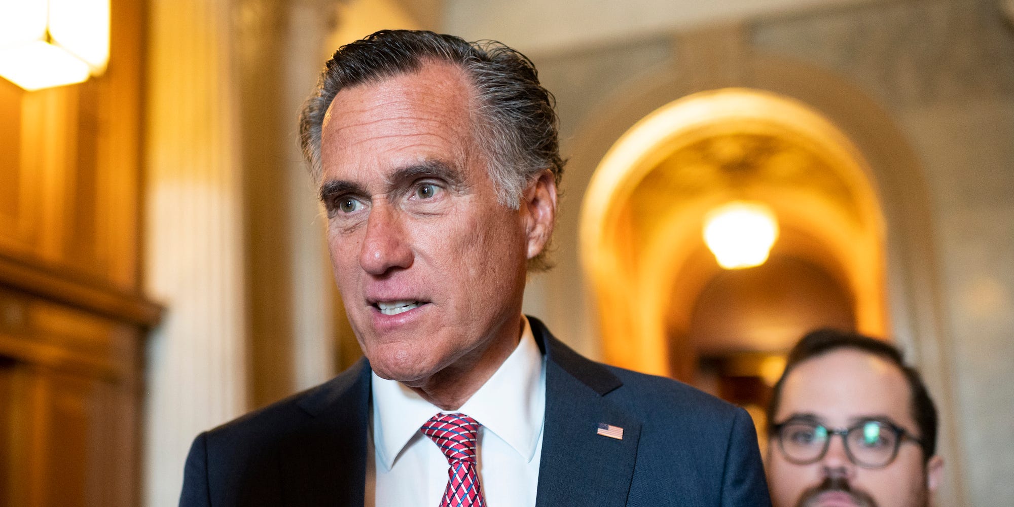 Republican Sen. Mitt Romney of Utah outside the Senate chamber on December 7, 2021.