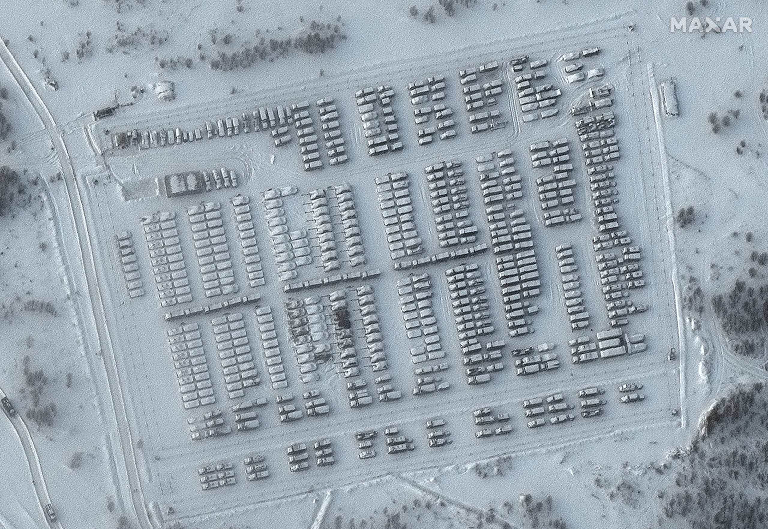 View of Russian battle groups in Yelnya, Russia on Jan. 19, 2022.