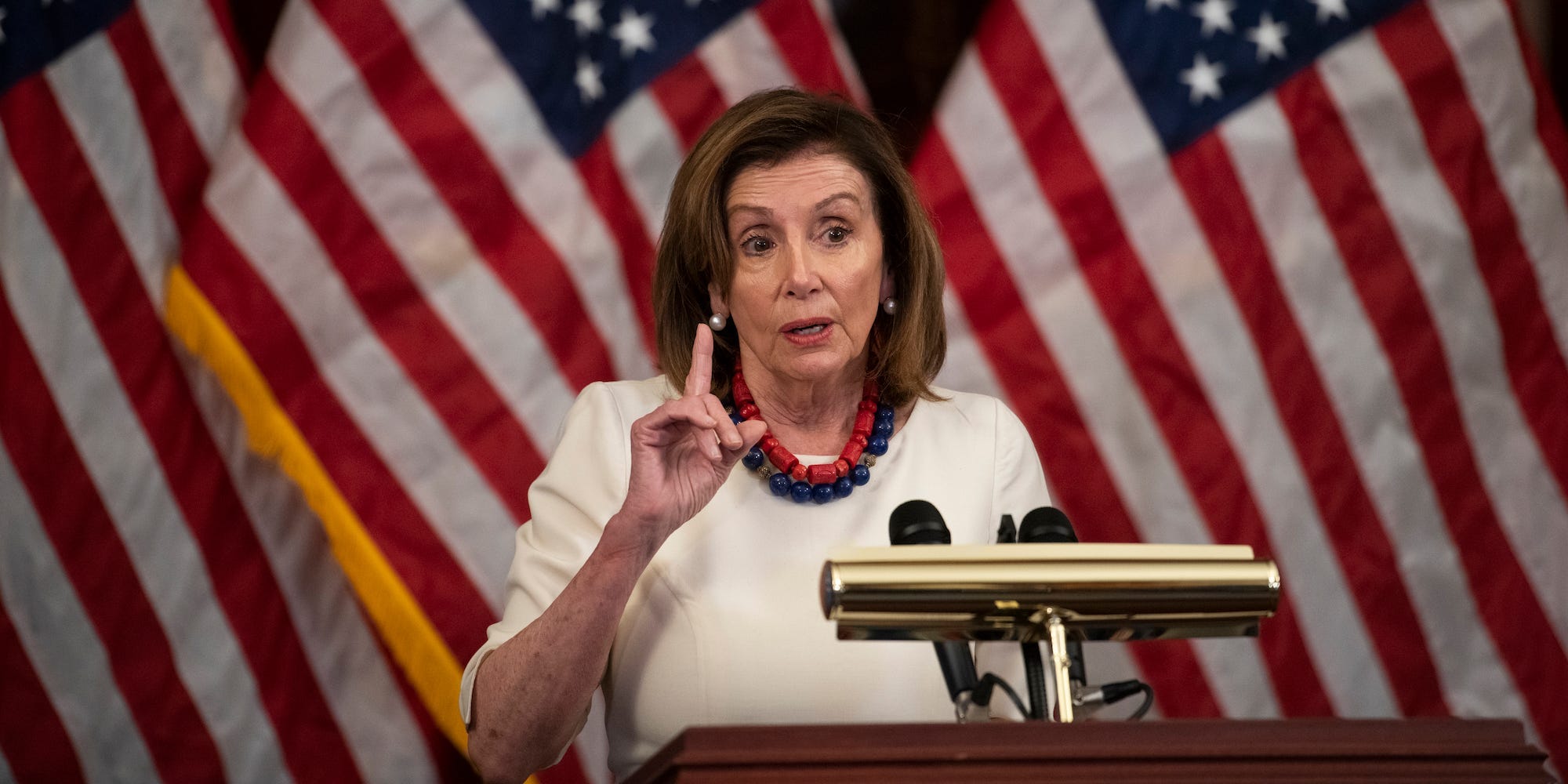 House Speaker Nancy Pelosi at her weekly press conference on January 20, 2021.