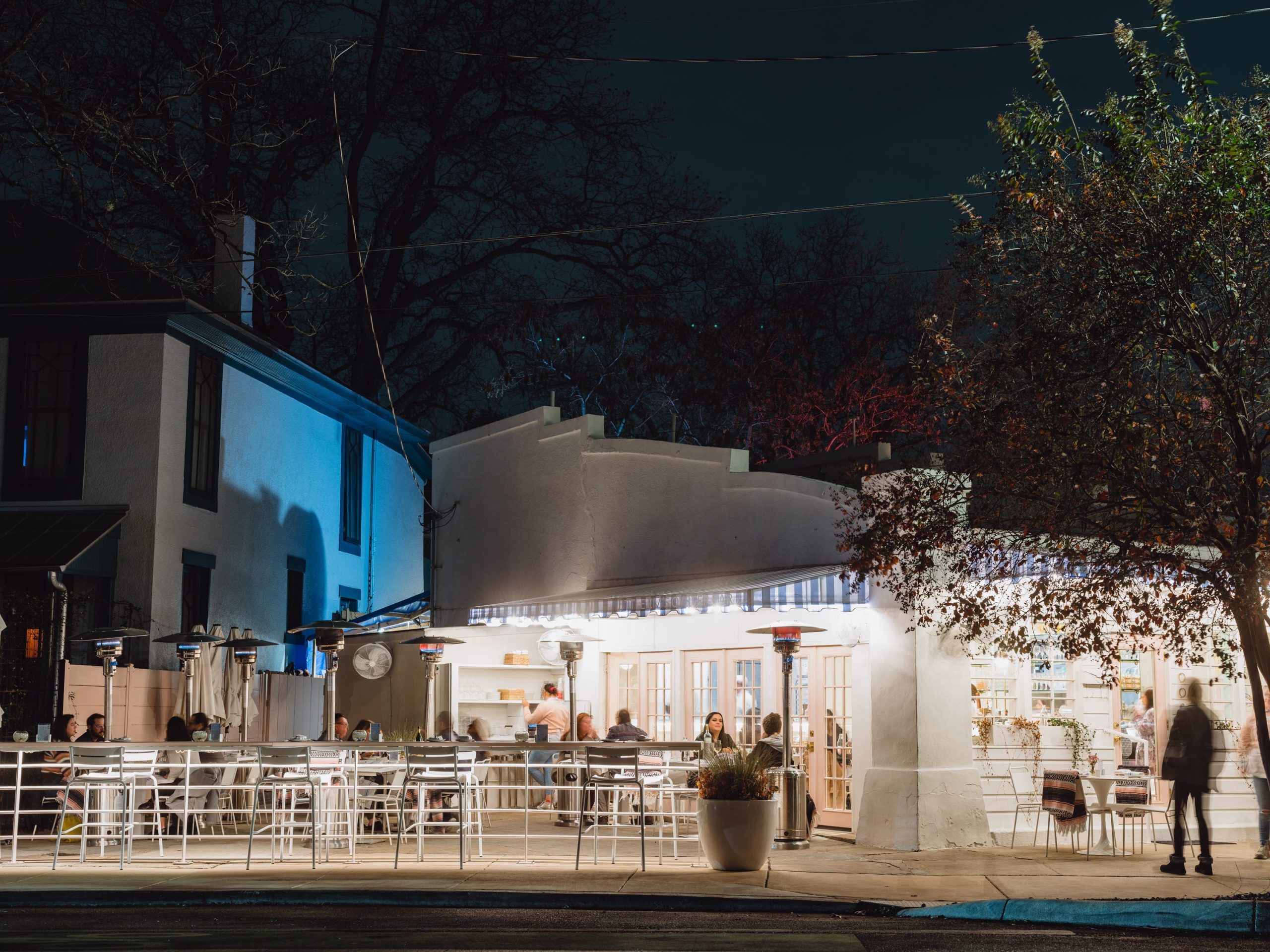 The outdoor patio in front of a restaurant.