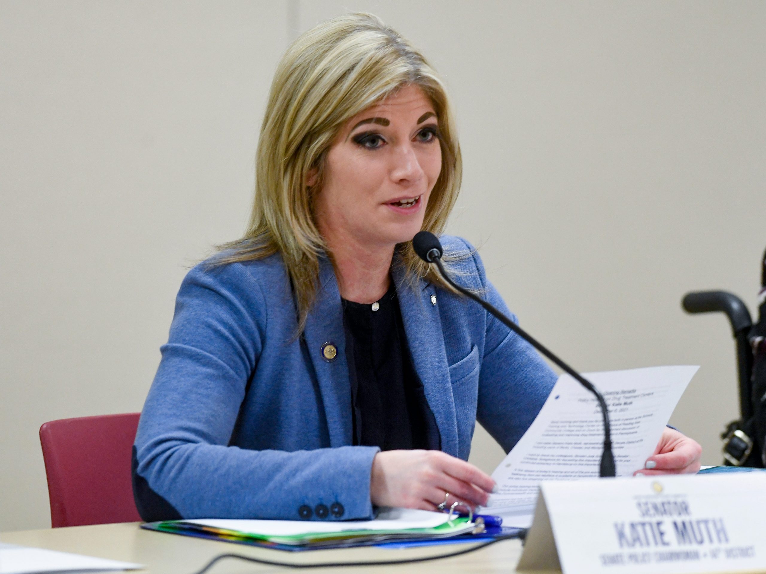 Katie Muth speaks at a hearing