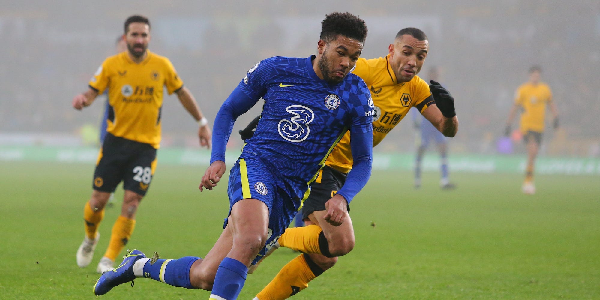 Chelsea and England star Reece James during a Premier League game against Wolverhampton Wanderers in December 2021.