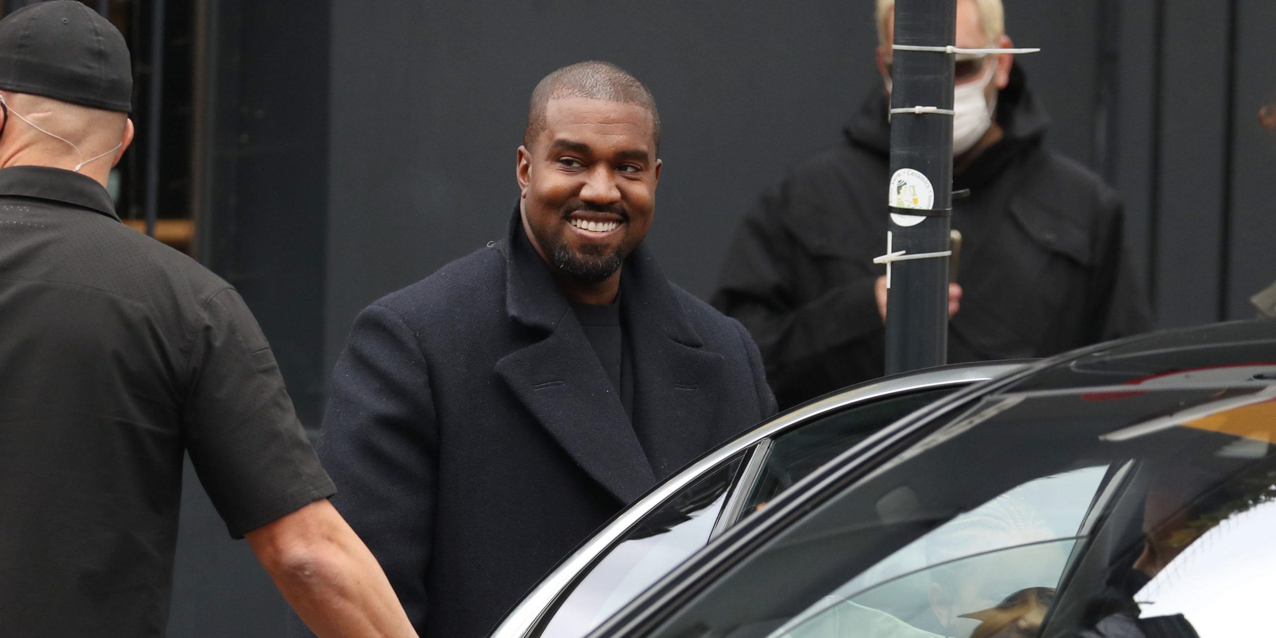 Kanye West is seen leaving Michiko Sushino restaurant in London with his daughter North West.