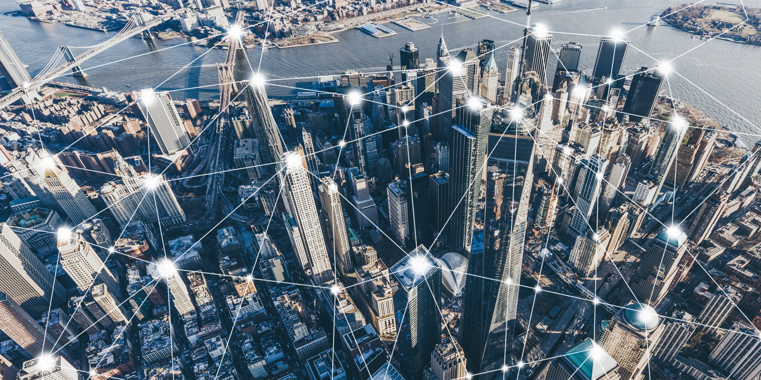 Blockchain Concept and City Network of Manhattan