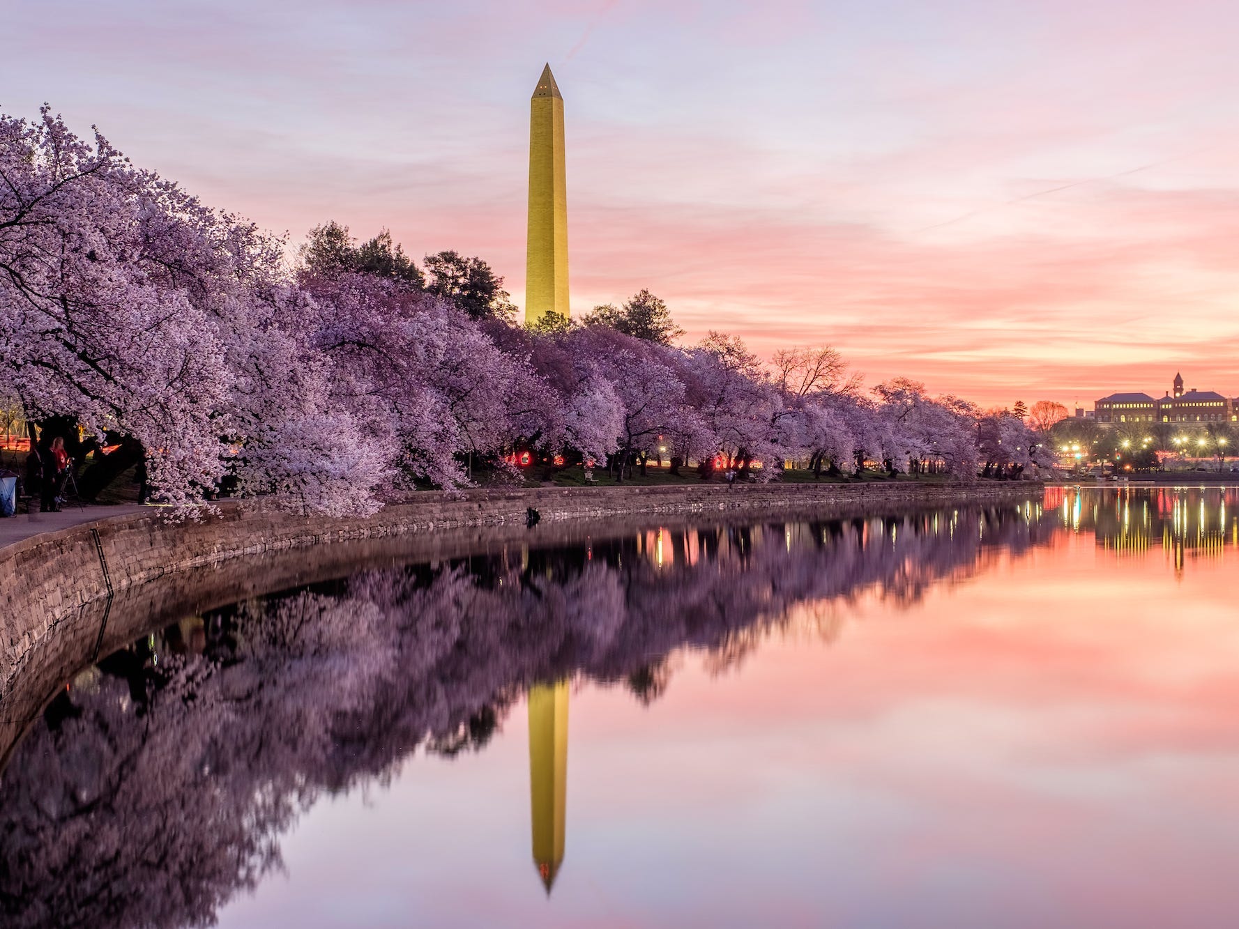 Pink skies over the Tidal Basin and Washington Monument in Washington, DC