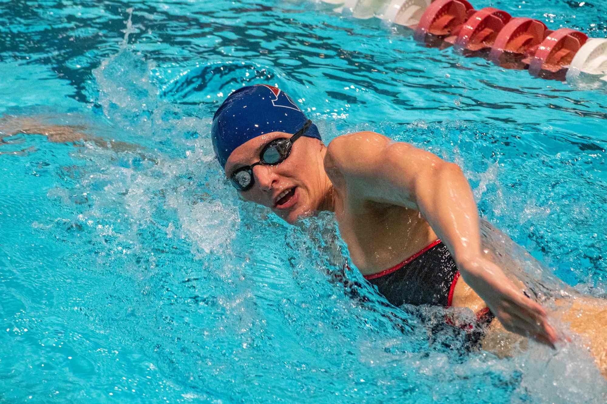 Lia Thomas, a transgender woman, swims for the University of Pennsylvania at an Ivy League swim meet against Harvard University in Cambridge