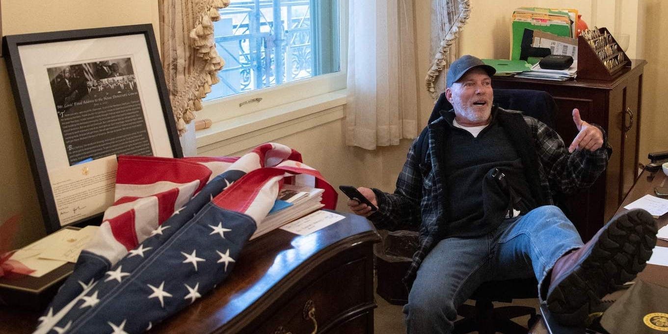 Richard 'Bigo' Barnett on January 6 with his feet up on a desk in Nancy Pelosi's office.