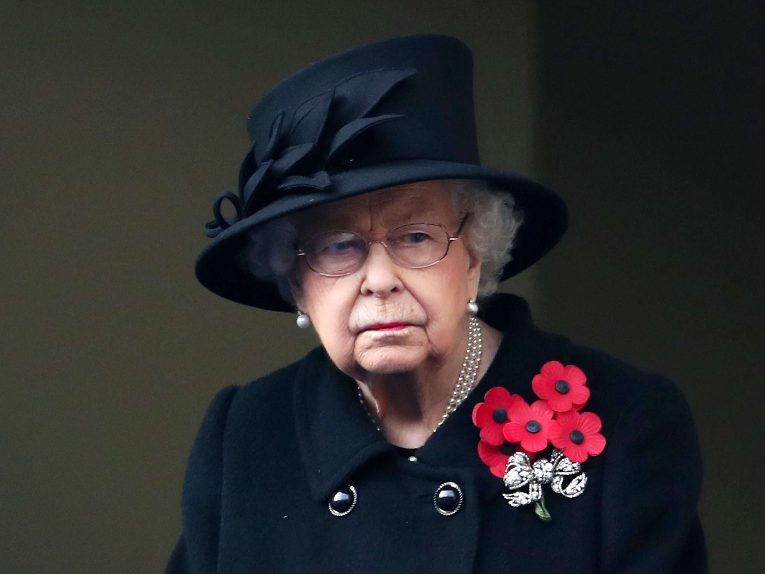 Britain's Queen Elizabeth II attends the Remembrance Sunday ceremony at the Cenotaph on Whitehall in central London, on November 8, 2020
