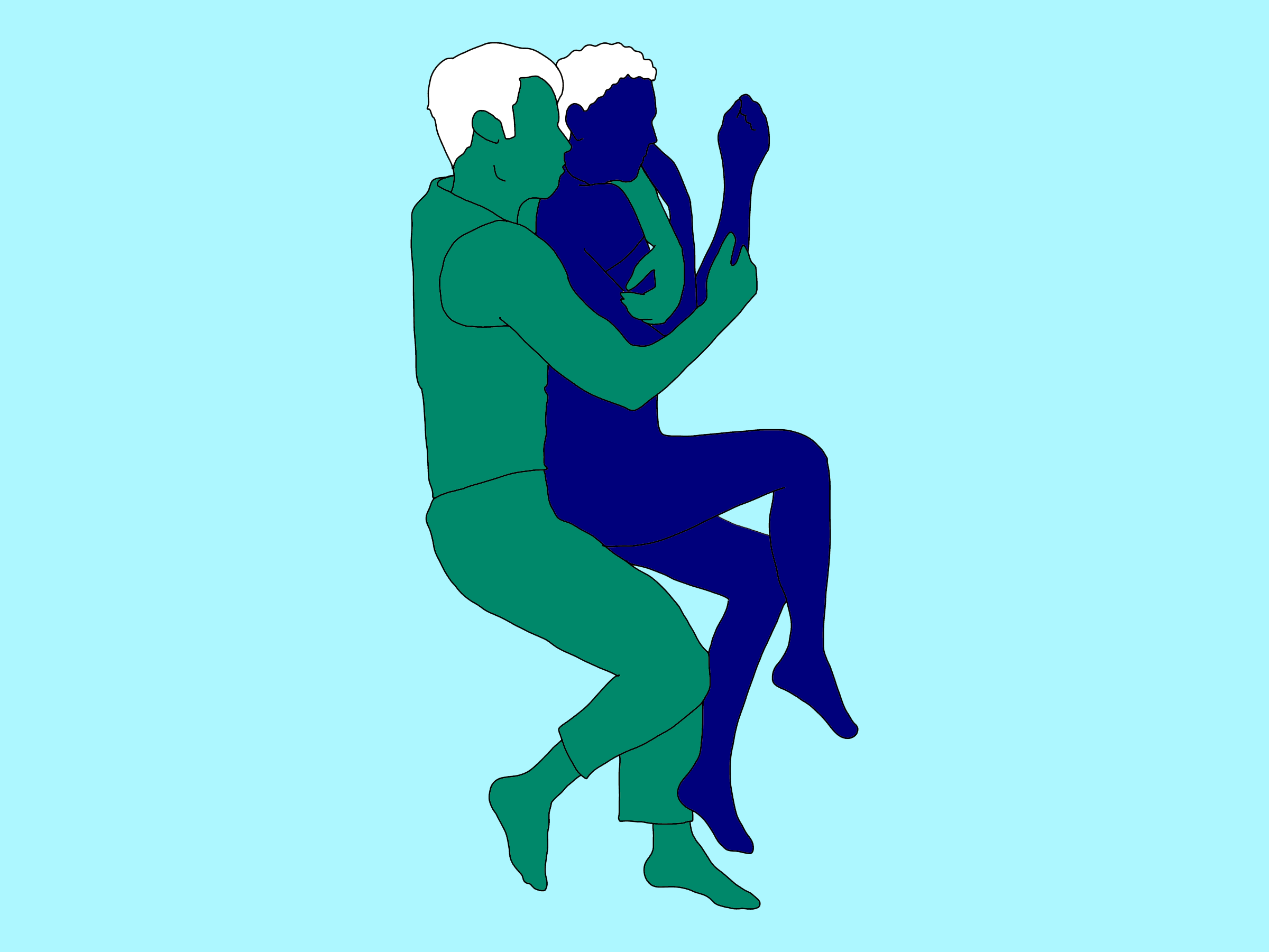 blue and green illustration of a couple in the spooning position