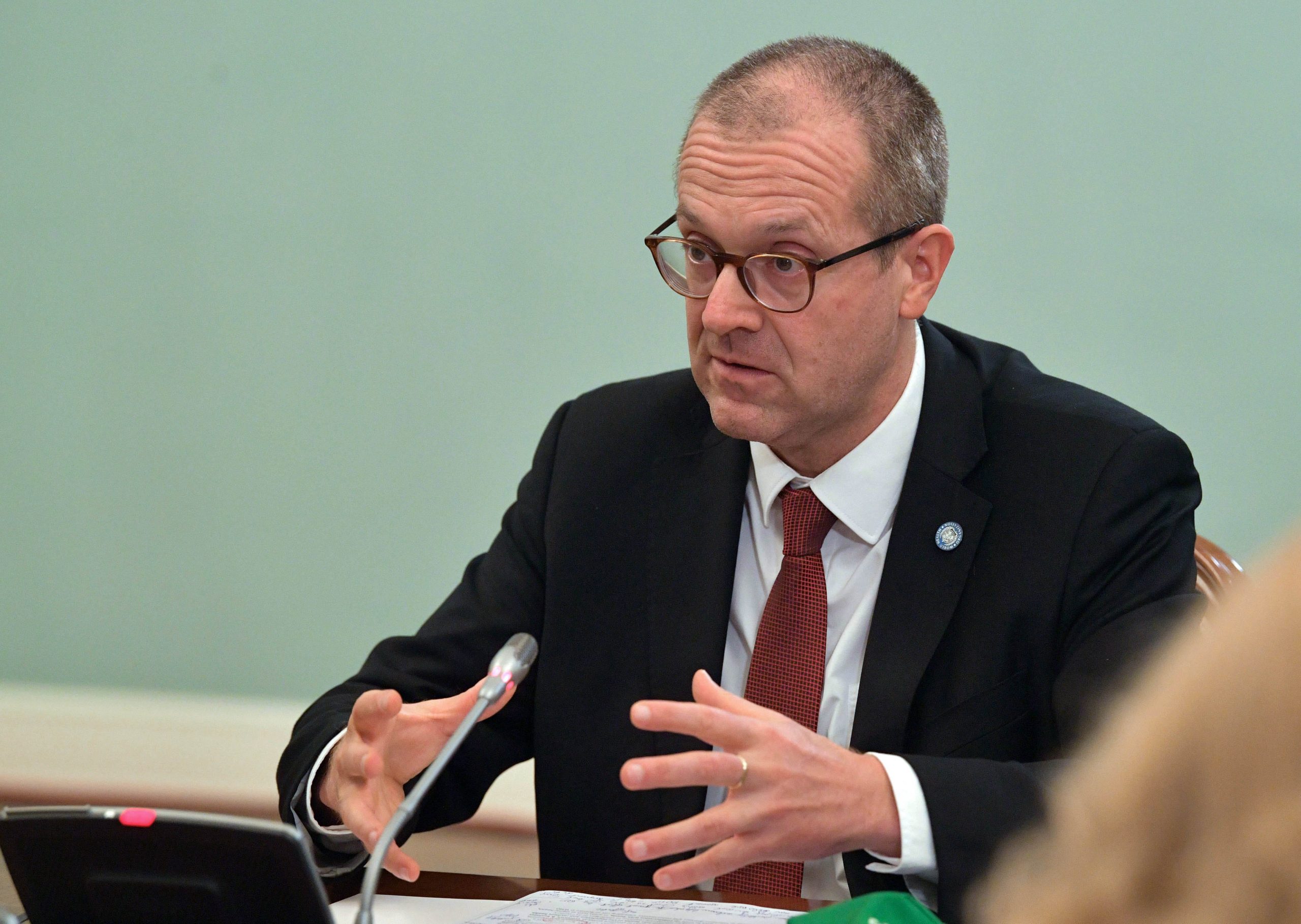 World Health Organization (WHO) Regional Director for Europe Hans Kluge during a meeting with Russia's Prime Minister Mikhail Mishustin at the House of the Russian Government.