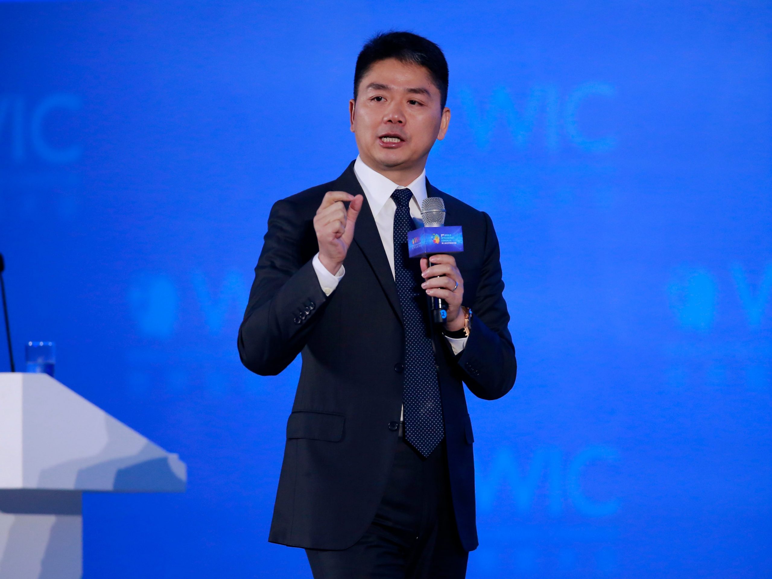 CEO of JD.com Richard Liu delivers a speech during the 2nd World Intelligence Congress (WIC 2018) at Tianjin Meijiang Convention and Exhibition Center on May 16, 2018 in Tianjin, China.