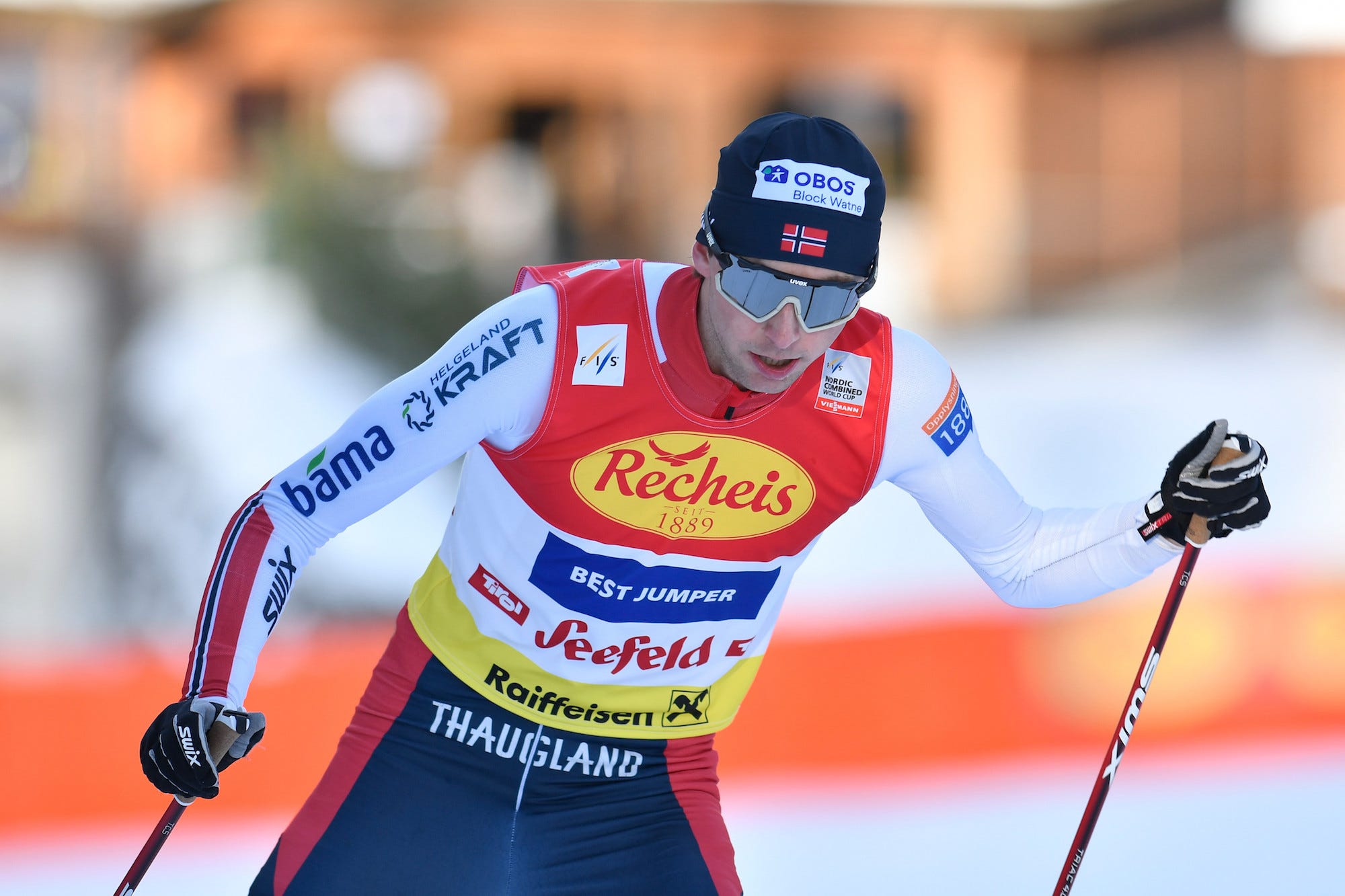 Jarl Magnus Riiber of Norway competes during the Individual Gundersen HS109/7.5km at the FIS World Cup Nordic Combined Men Seefeld