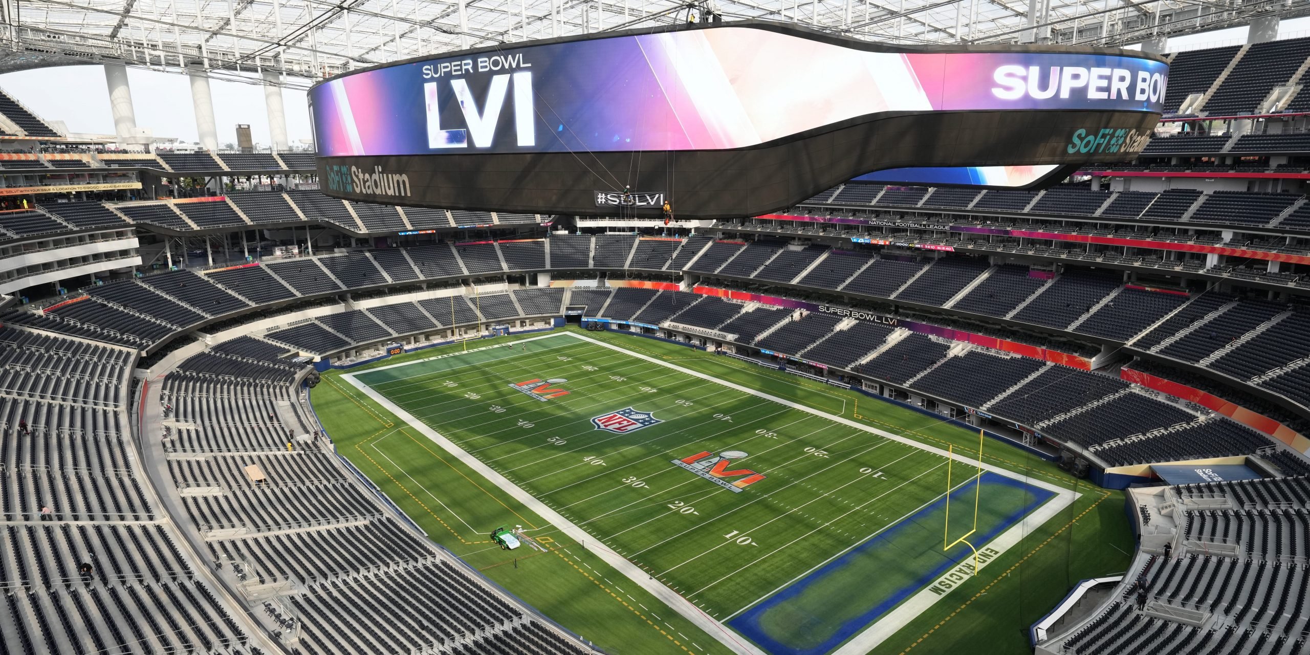 A general overall view of SoFi Stadium, the site of Super Bowl LVI between the Los Angeles Rams and the Cincinnati Bengals. Mandatory Credit: