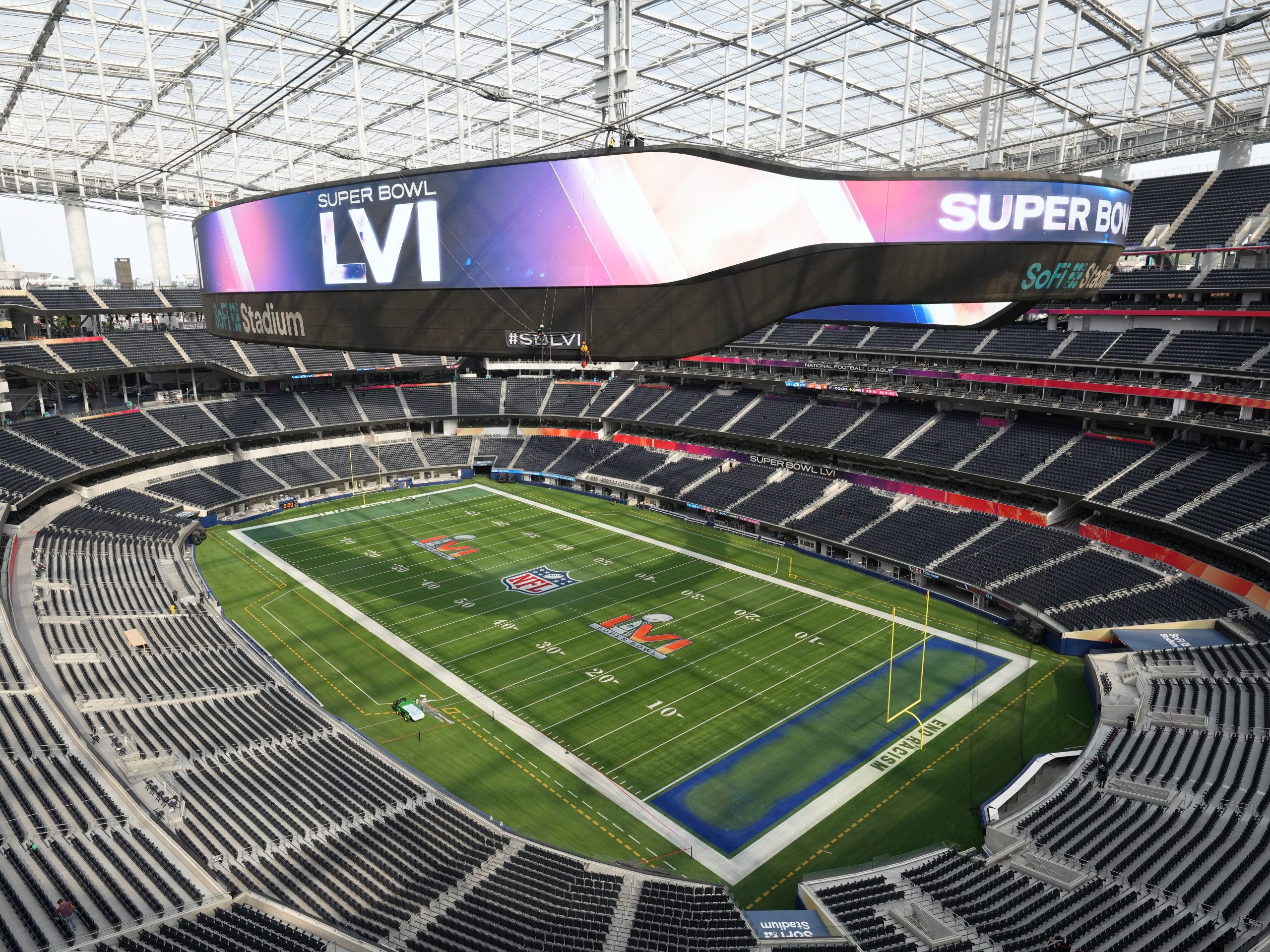 A general overall view of SoFi Stadium, the site of Super Bowl LVI between the Los Angeles Rams and the Cincinnati Bengals. Mandatory Credit: