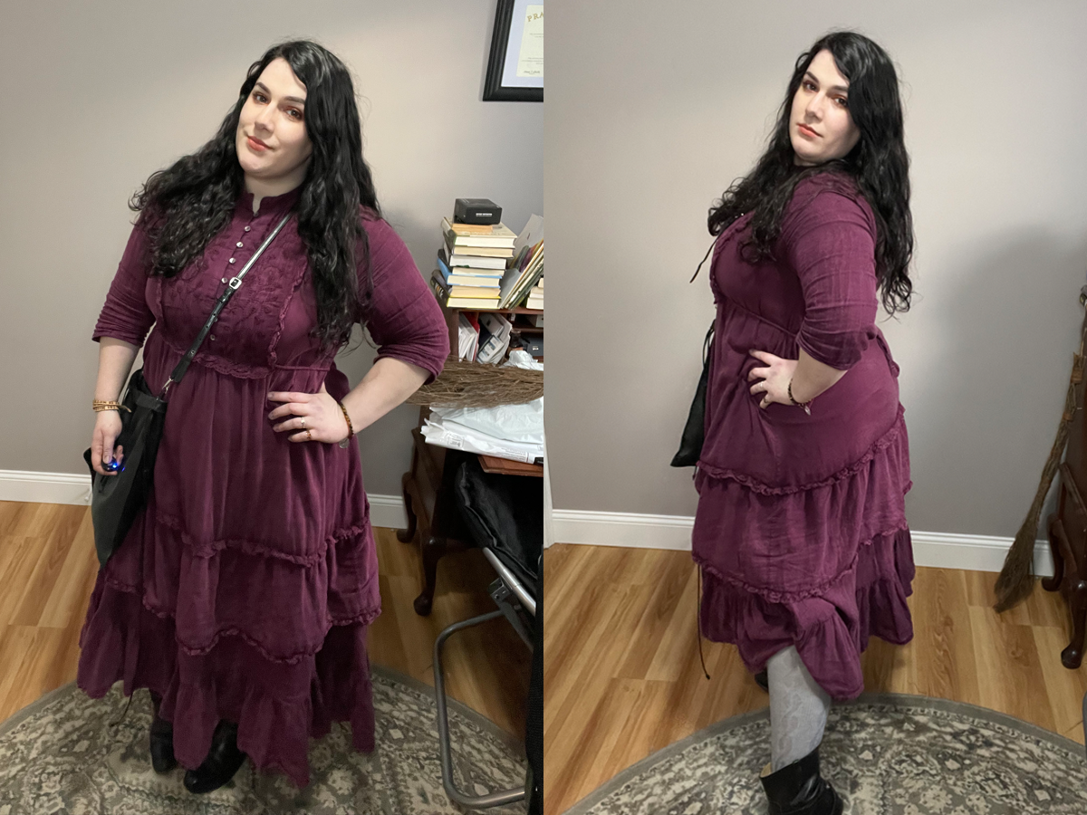 Writer wears Bordeaux dress