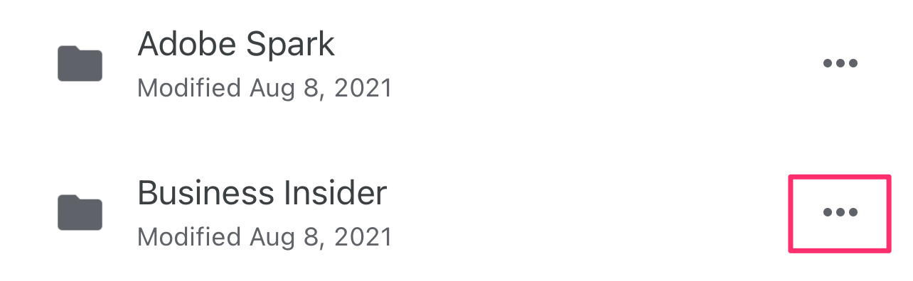A Google Drive folder with the three horizontal dots to its right highlighted.