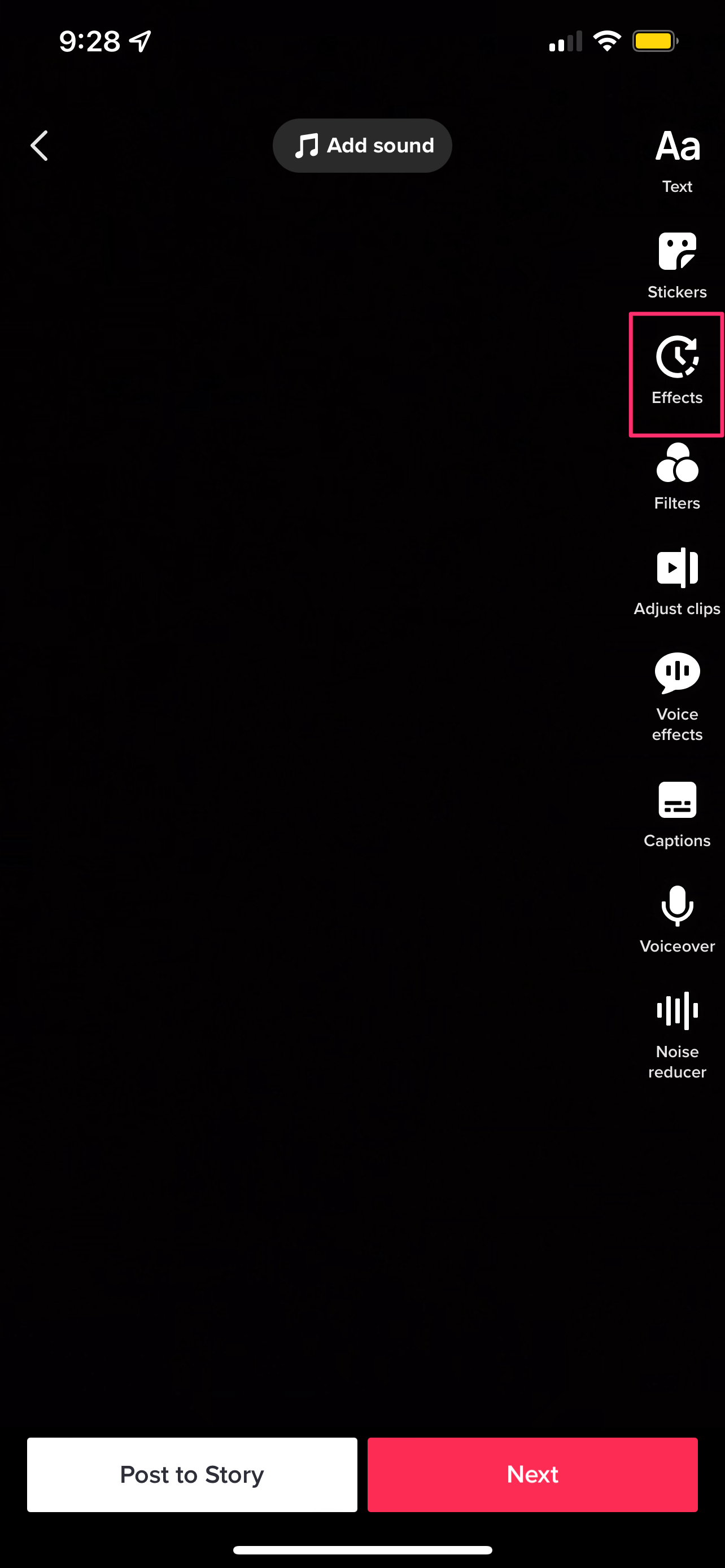 The TikTok app with the Effects button highlighted.