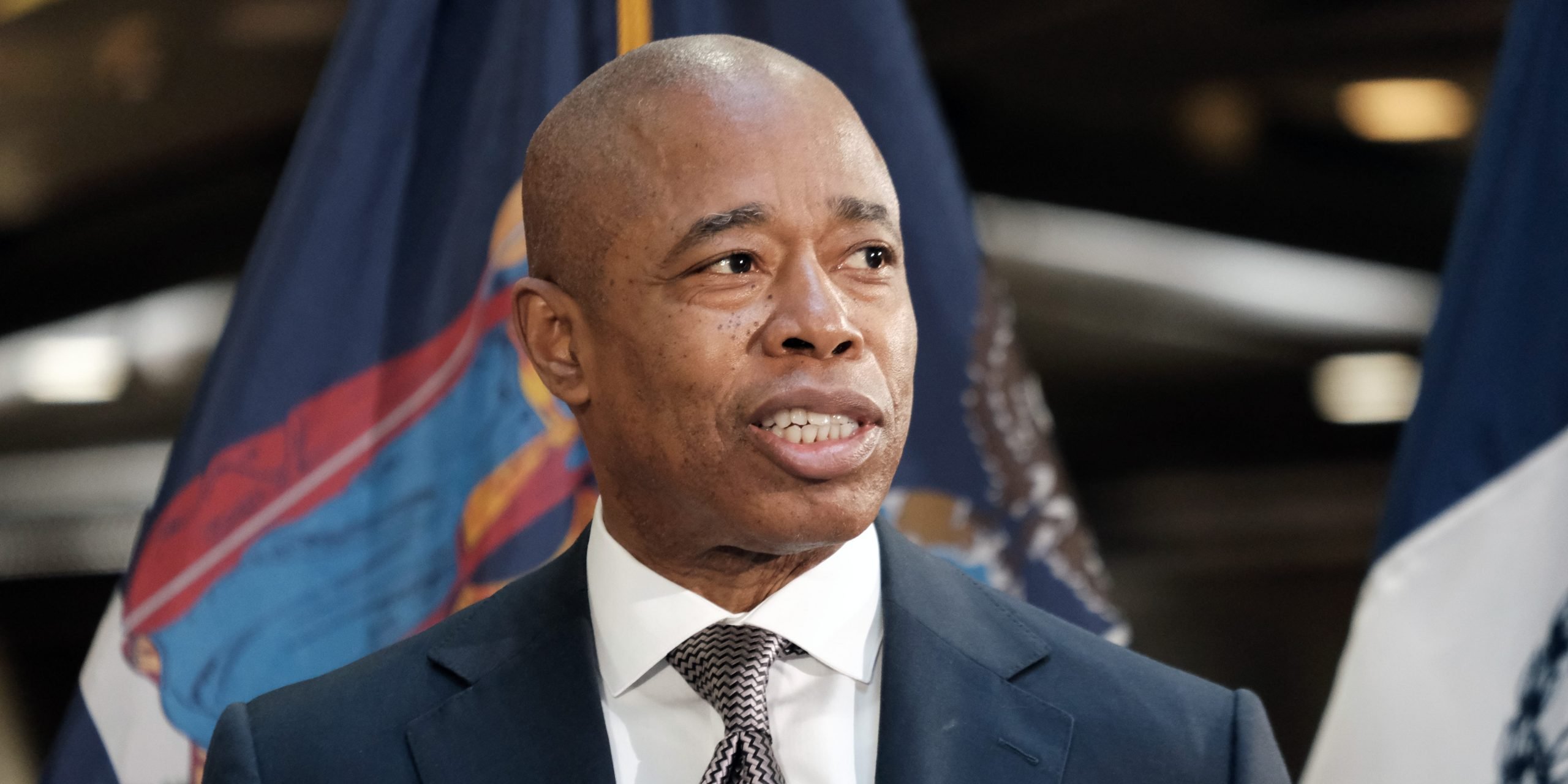 New York Mayor Eric Adams during a news conference at a Manhattan subway station where the two politicians announced a new plan to fight homelessness in New York on January 06, 2022 in New York City.