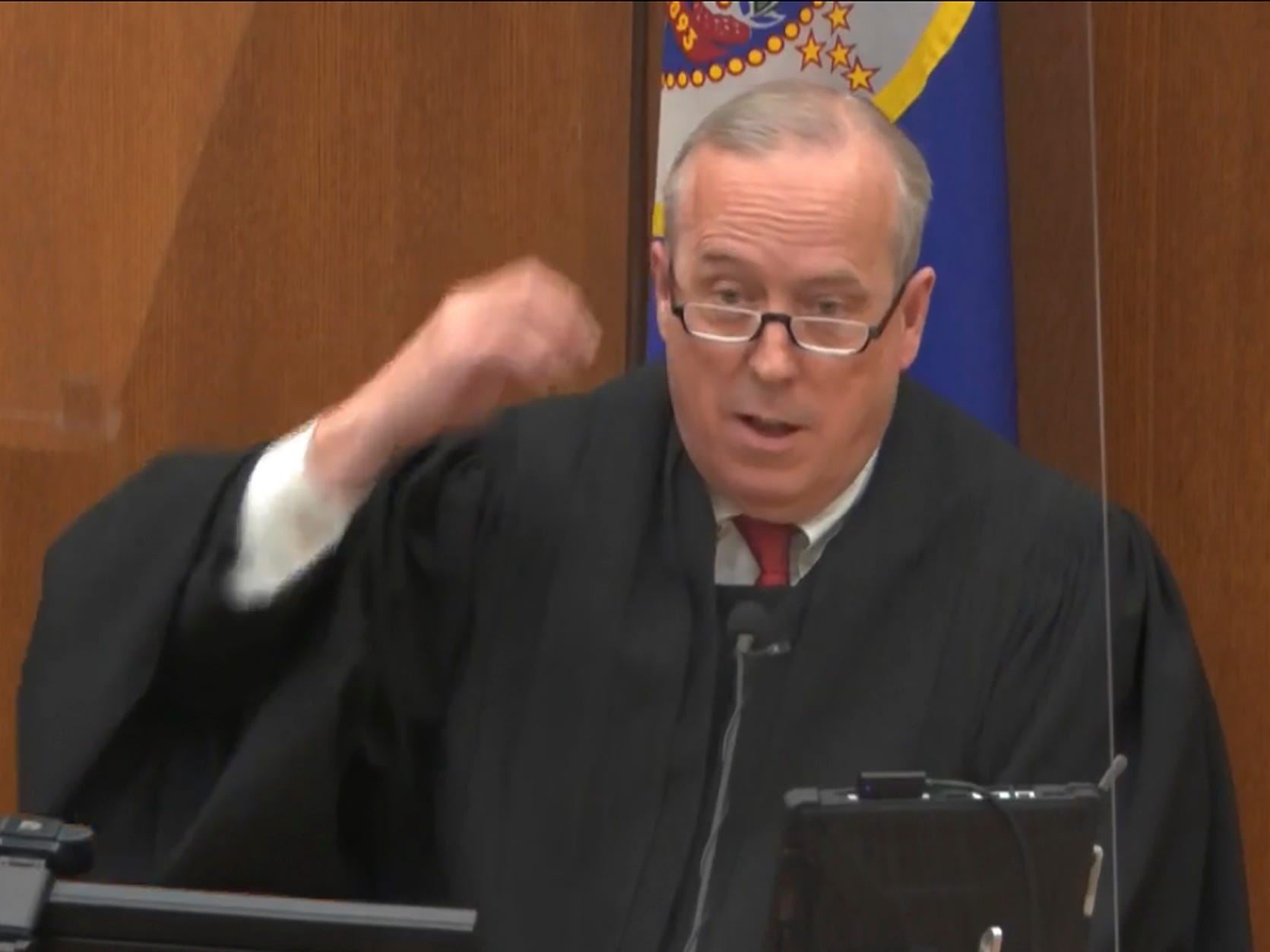 In this April 15, 2021 file image from video, Hennepin County Judge Peter Cahill, speaks during the trial of former Minneapolis police Officer Derek Chauvin, in the May 25, 2020, death of George Floyd at the Hennepin County Courthouse in Minneapolis, Minn.