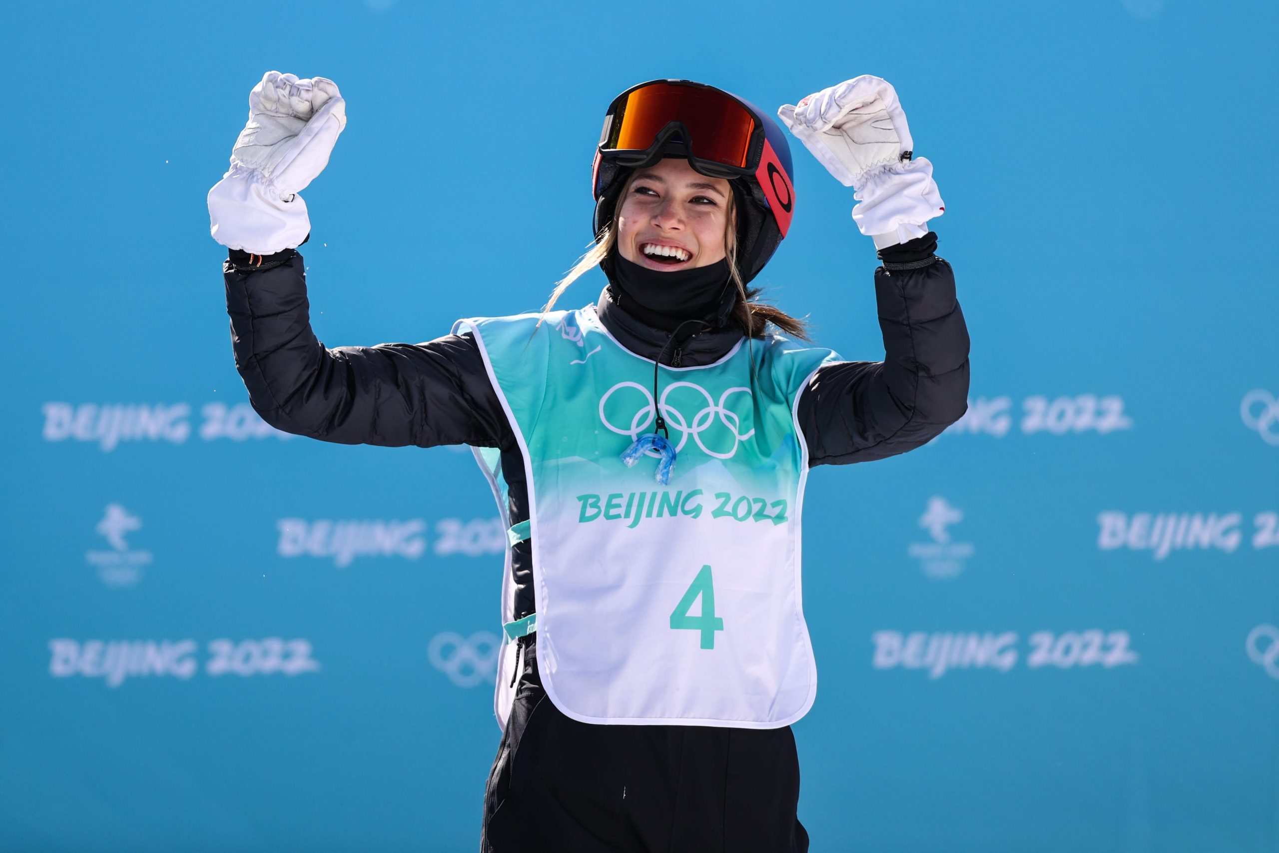 Eileen Gu of Team China reacts during the Women's Freestyle Skiing Freeski Big Air Qualification on Day 3 of the Beijing 2022 Winter Olympic Games at Big Air Shougang on February 7, 2022 in Beijing, China.