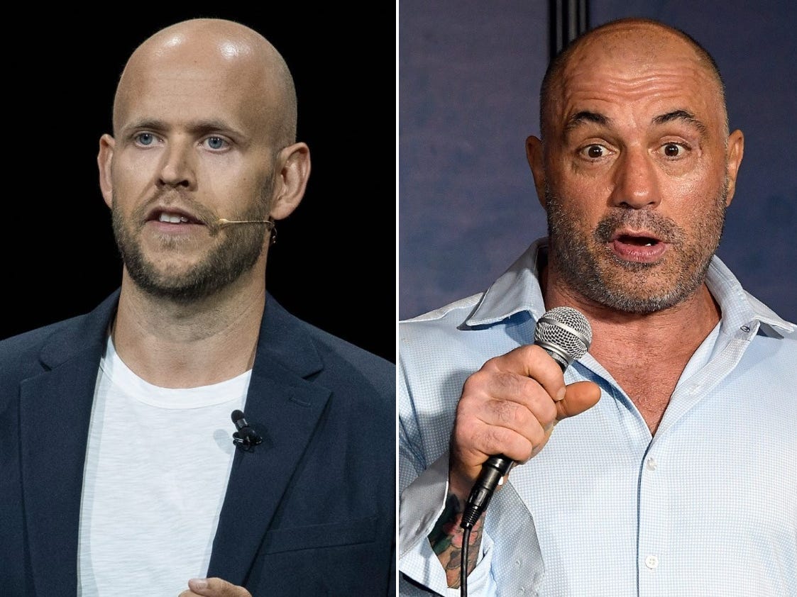 Spotify CEO Daniel Ek (left) and podcast host Joe Rogan.