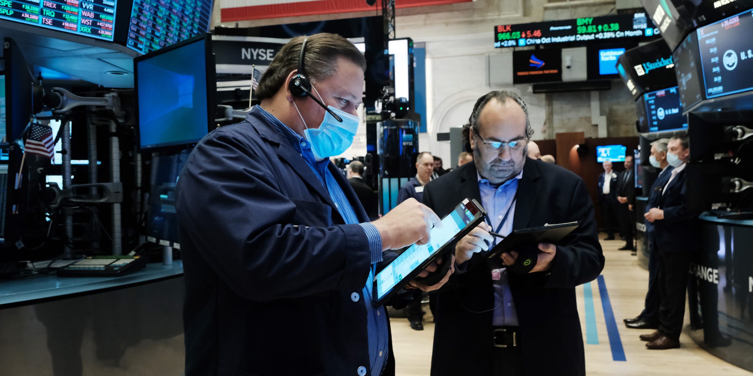 Traders work on the floor of the New York Stock Exchange (NYSE) on November 15, 2021 in New York City.