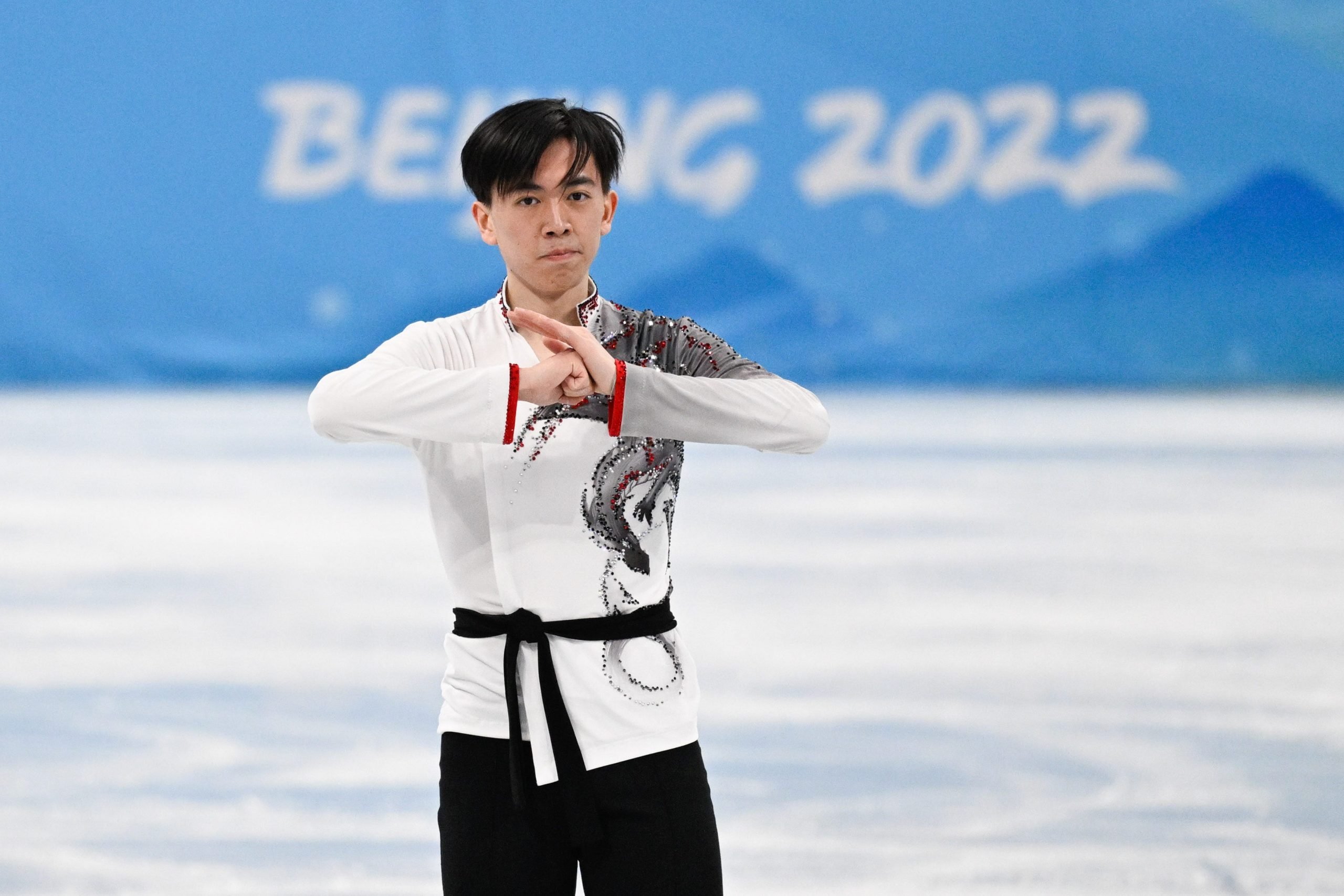 Vincent Zhou of Team USA competes in the Mens Short Program during the Beijing 2022 Winter Olympics.