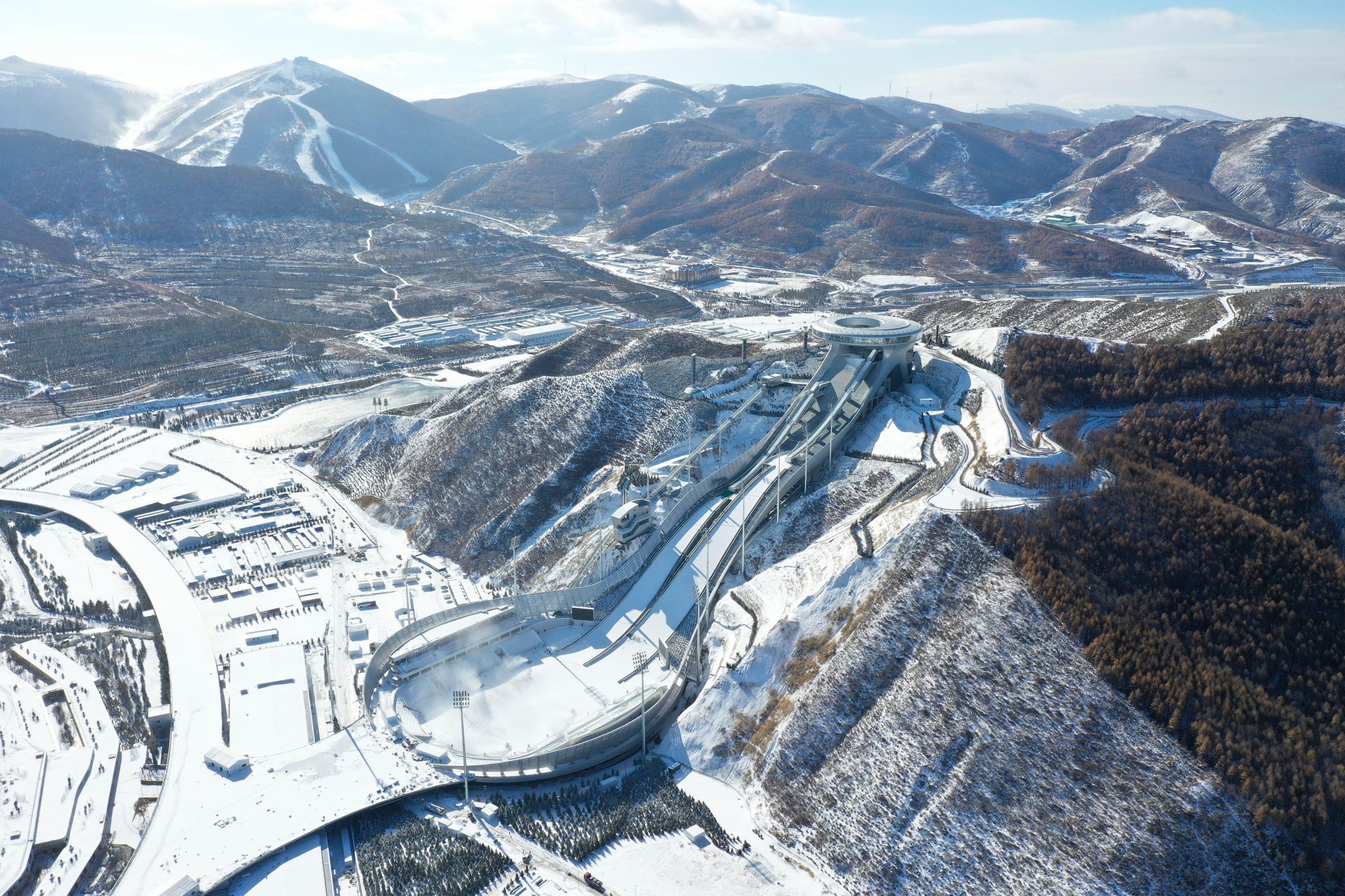 Overhead view of The National Cross-Country Skiing Centre in Zhangjiakou