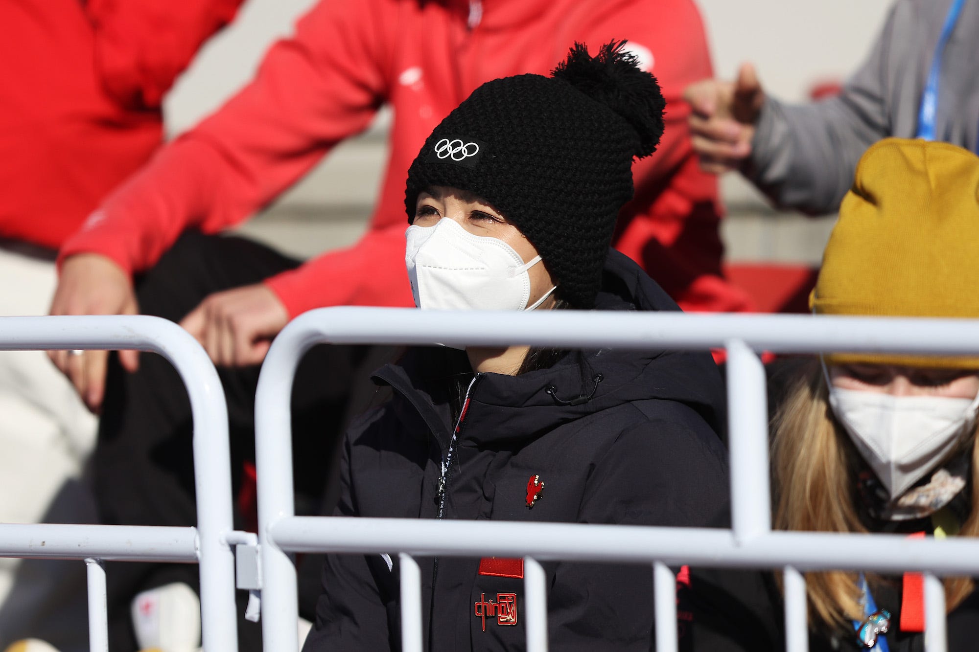 Chinese tennis player Peng Shuai looks on during the Women's Freestyle Skiing Freeski Big Air Final on Day 4 of the Beijing 2022 Winter Olympic Games at Big Air Shougang